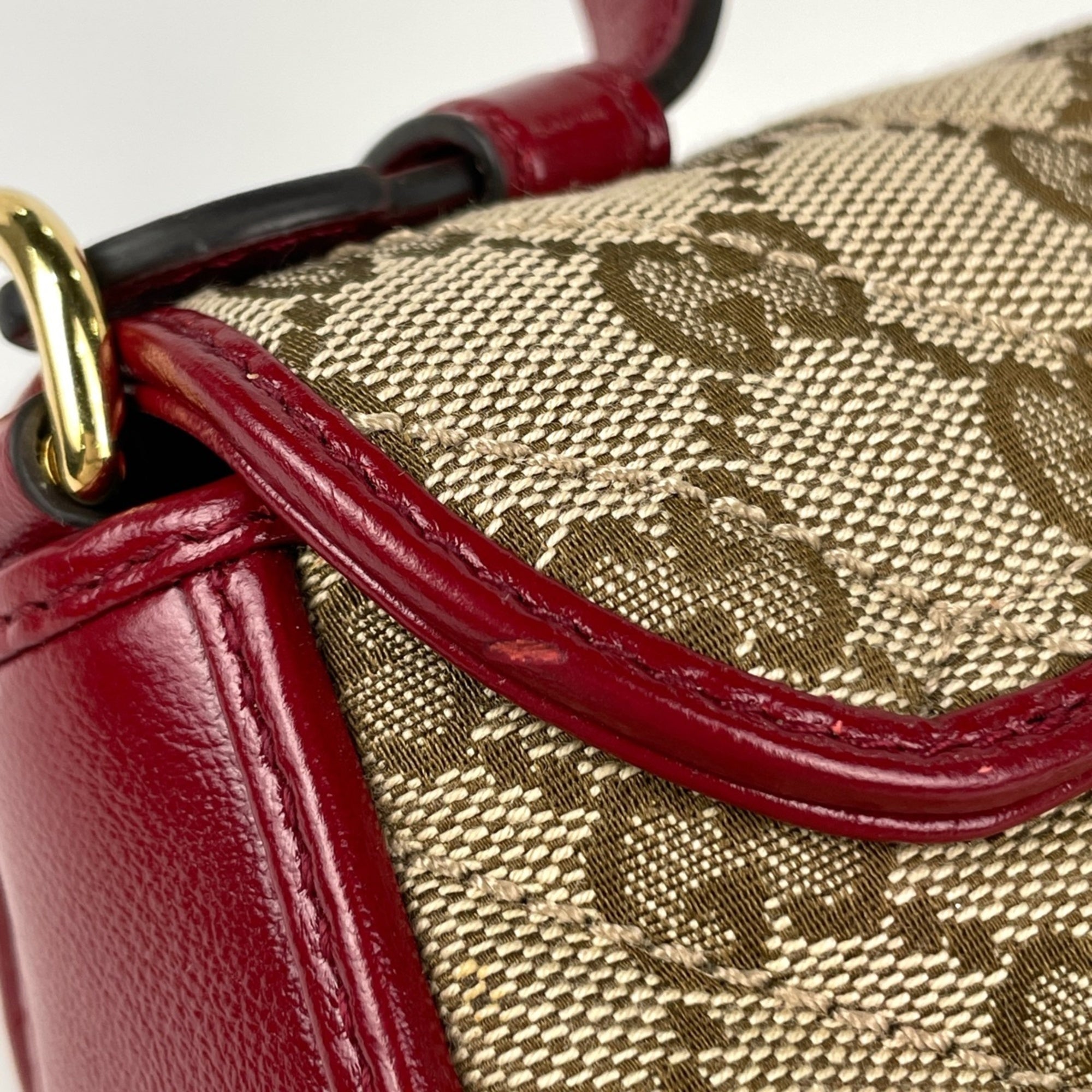 Gucci Beige Red Color Gg Canvas Leather Handbag Shoulder Bag (Pre-Owned)