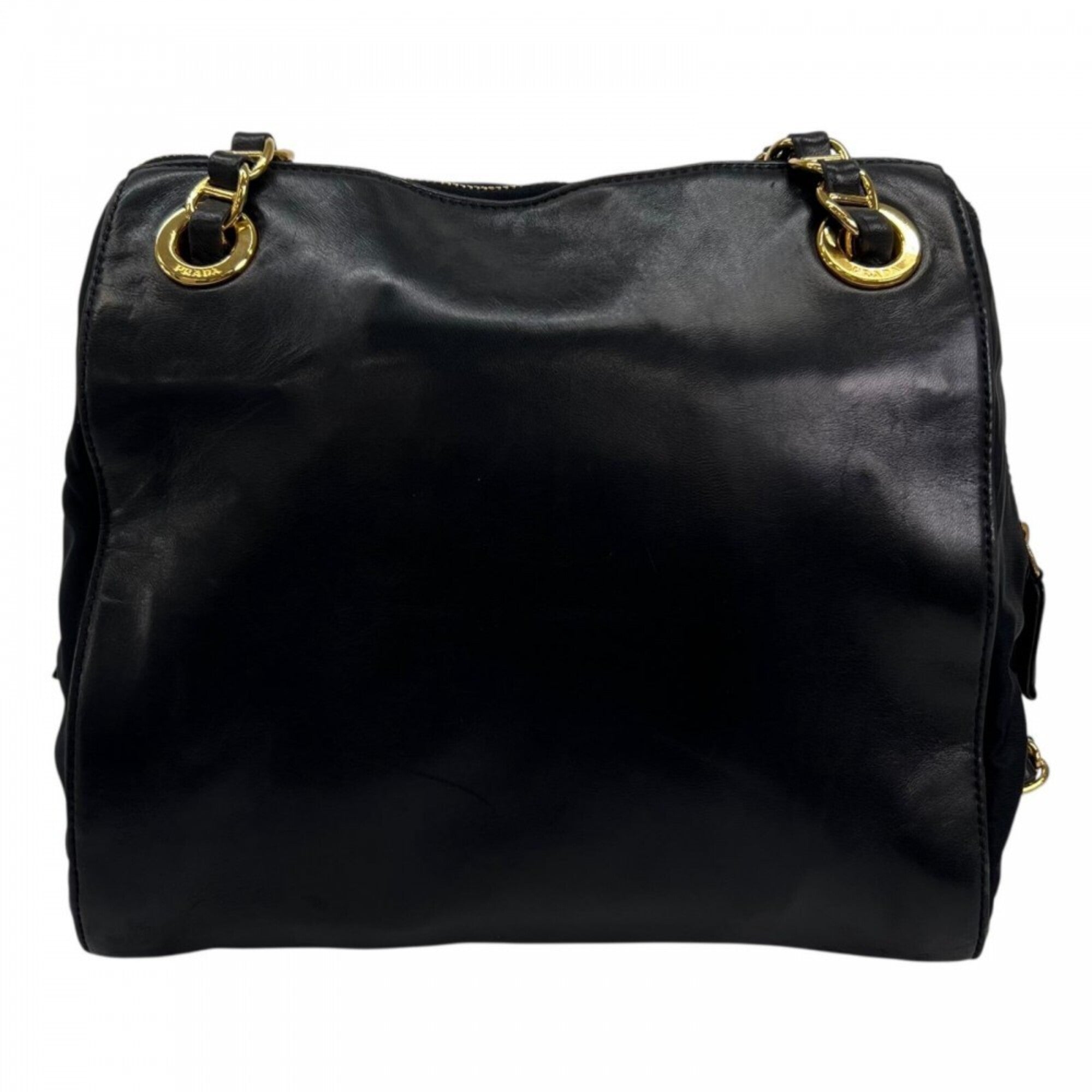Prada Dark Navy White Leather Shoulder Bag (Pre-Owned)