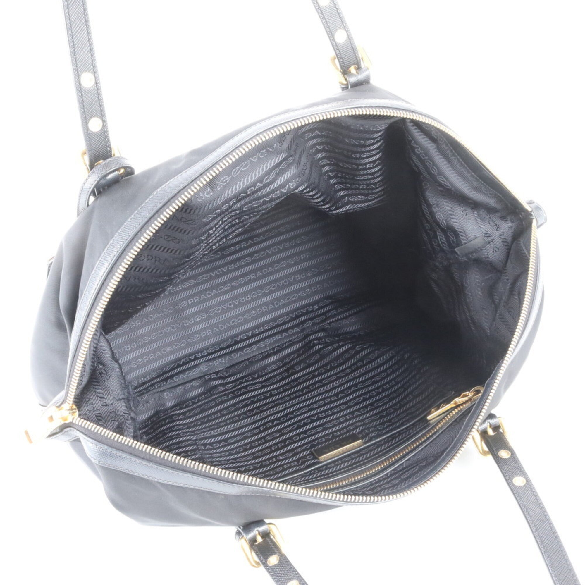 Prada Saffiano Black Nylon Leather Tote Bag (Pre-Owned)