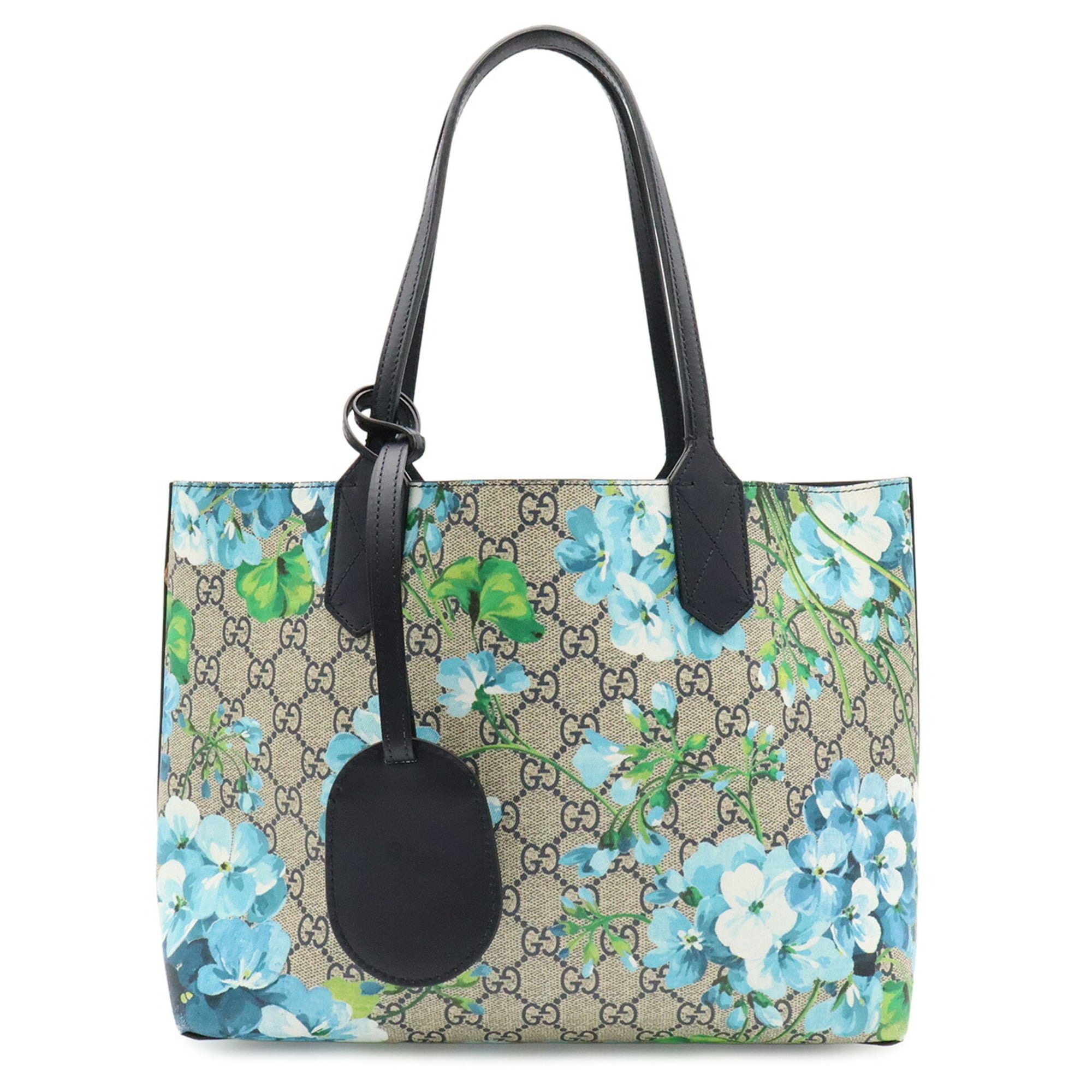 Gucci Gg Blooms Beige Multi-Color Navy Gg Supreme Canvas Pvc Coated Canvas Leather Shoulder Bag Tote Bag (Pre-Owned)