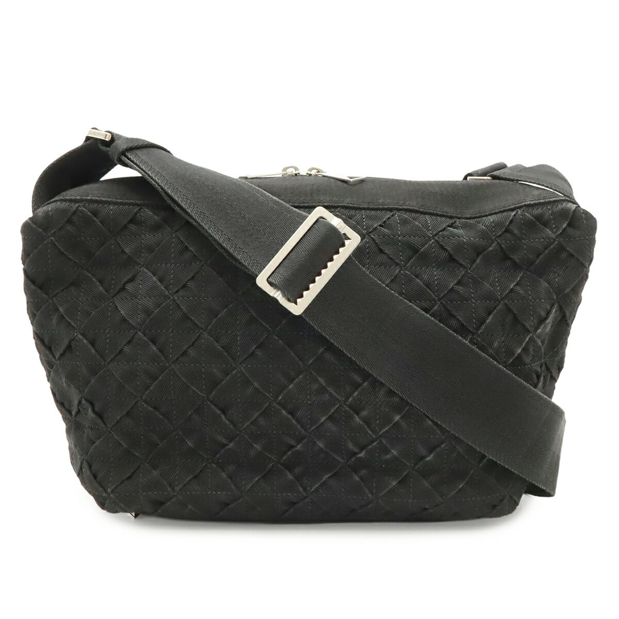 Bottega Veneta Intrecciato Black Canvas Shoulder Bag (Pre-Owned)