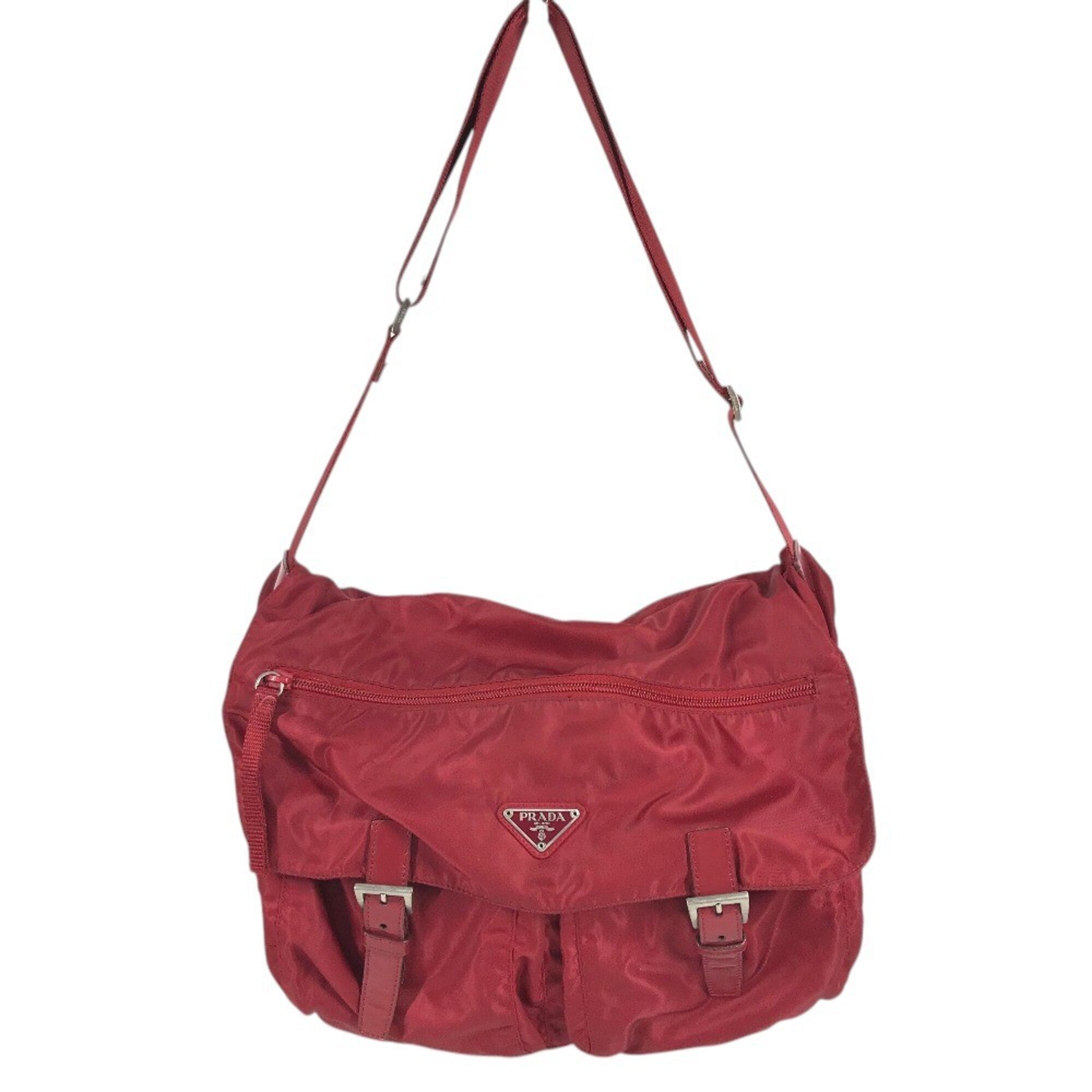 Prada Bordeaux Red Color Nylon Shoulder Bag (Pre-Owned)