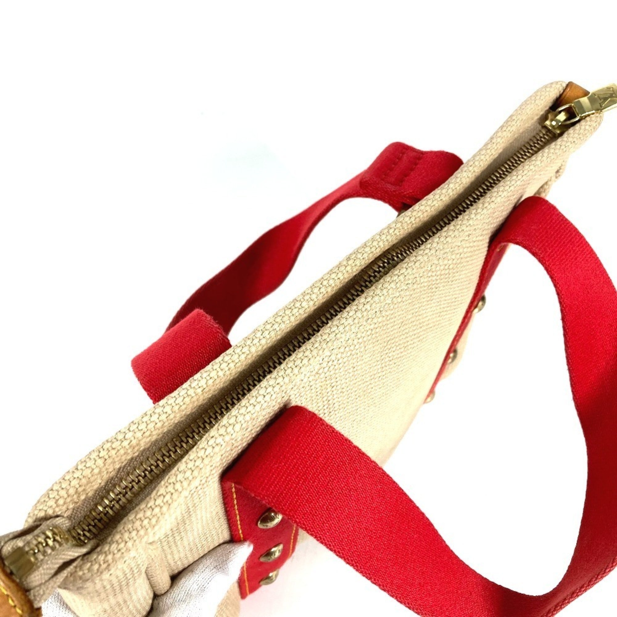 Louis Vuitton Beige Red Color Canvas Handbag Tote Bag (Pre-Owned)