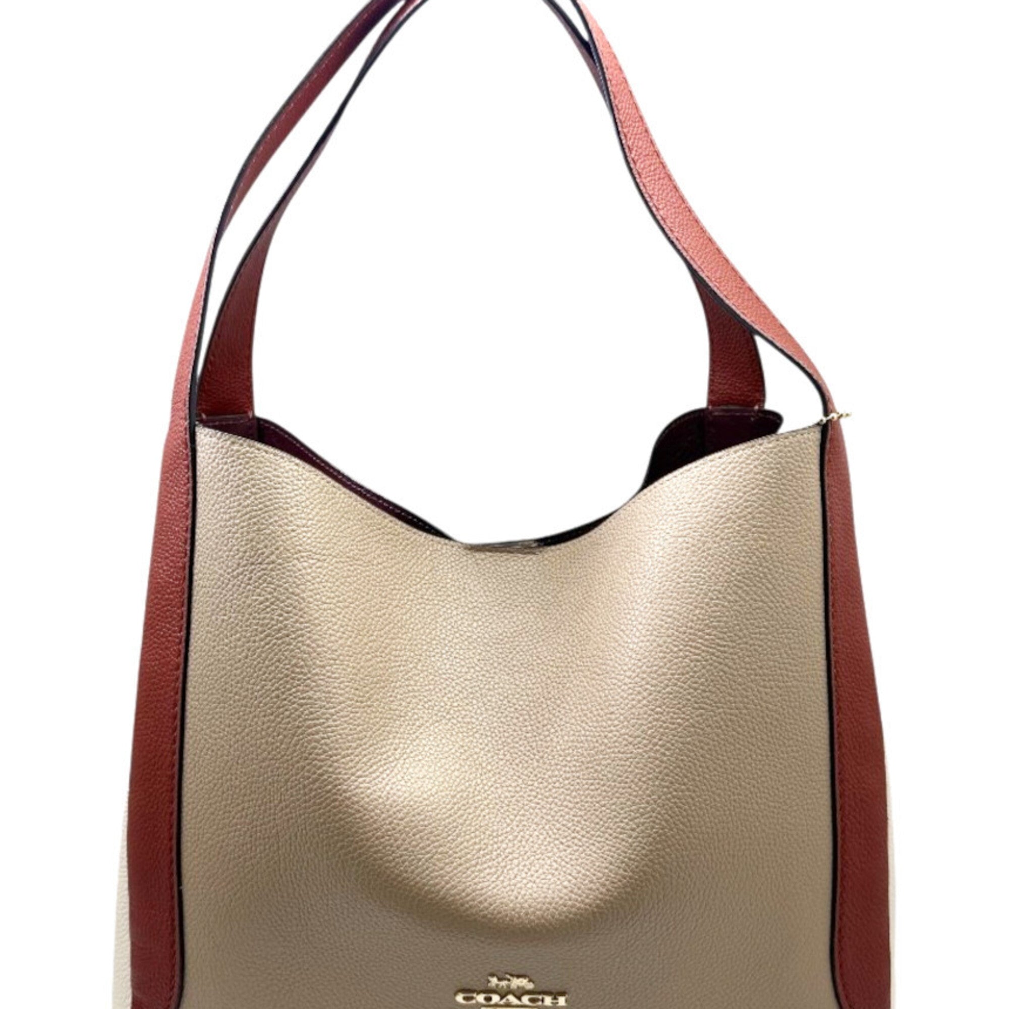 Coach Beige Ivory Red Color Leather Shoulder Bag Tote Bag (Pre-Owned)