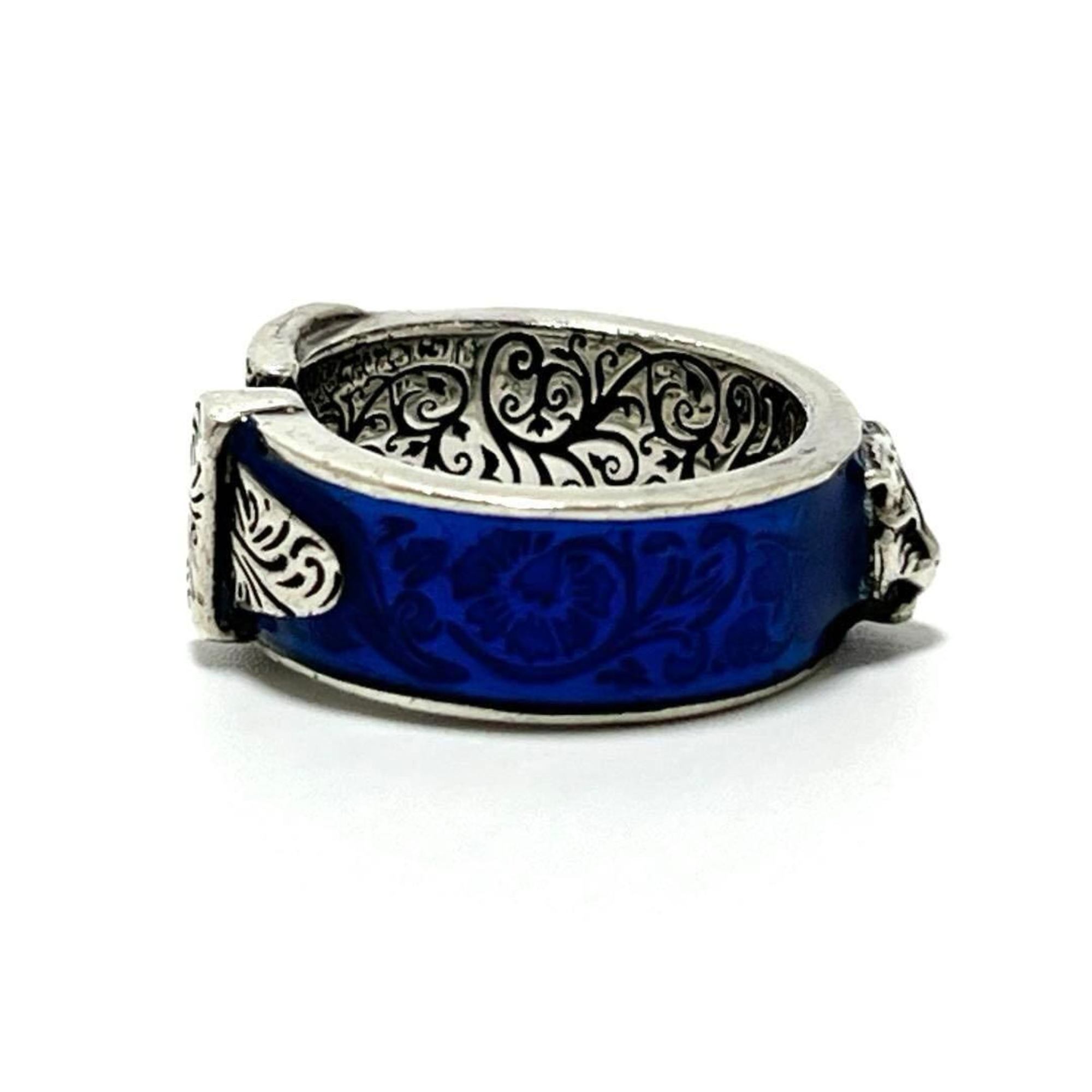 Gucci Blue Enamel Silver 925 Band Ring (Pre-Owned)