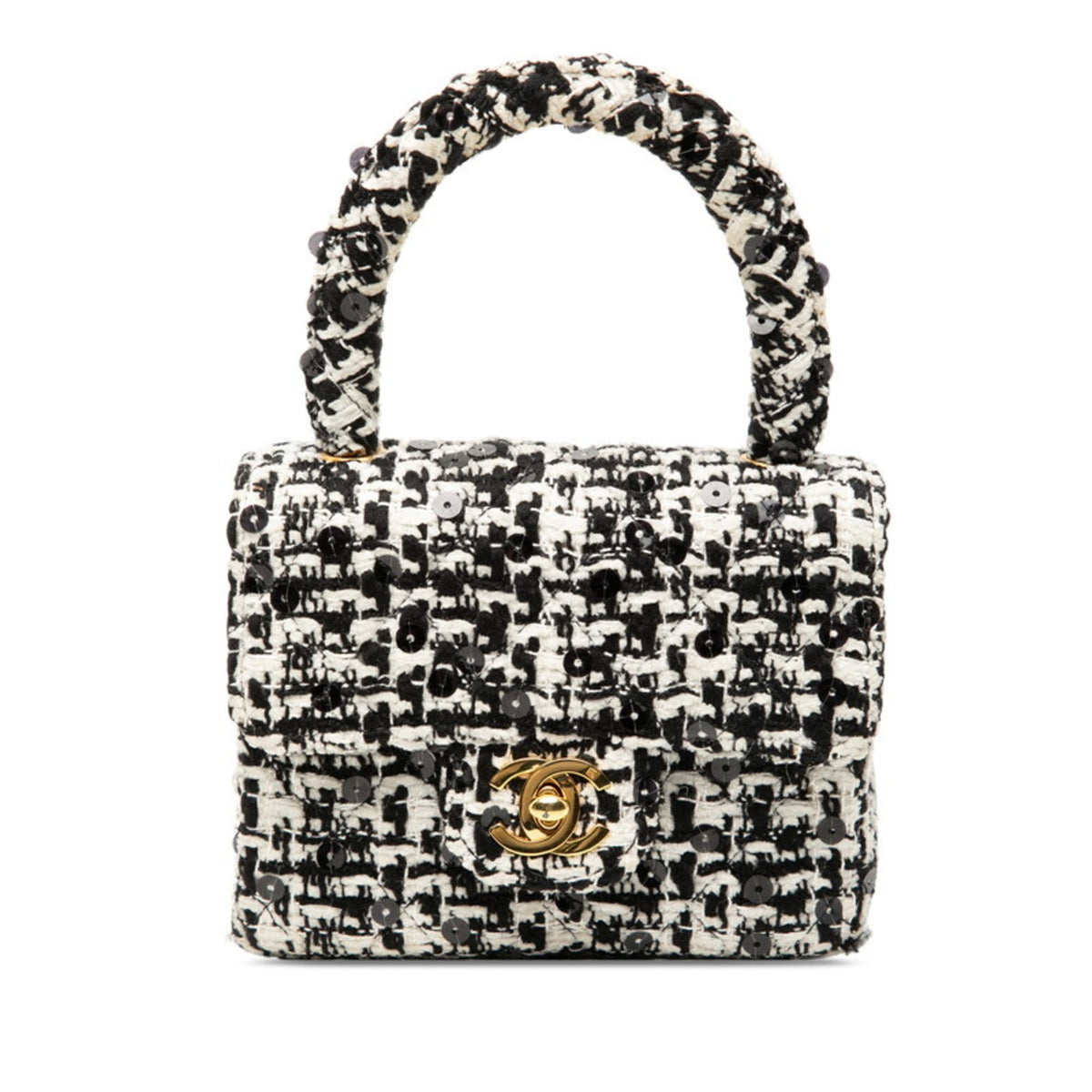 Chanel Black White Tweed Spangles Handbag (Pre-Owned)