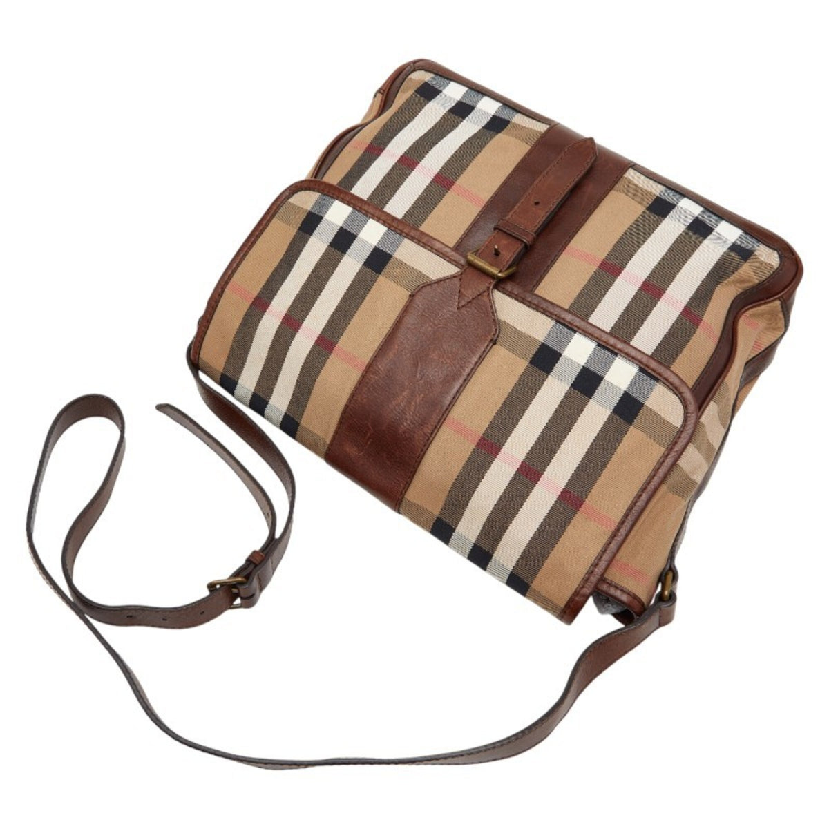 Burberry Brown Canvas Leather Messenger Bag Shoulder Bag (Pre-Owned)
