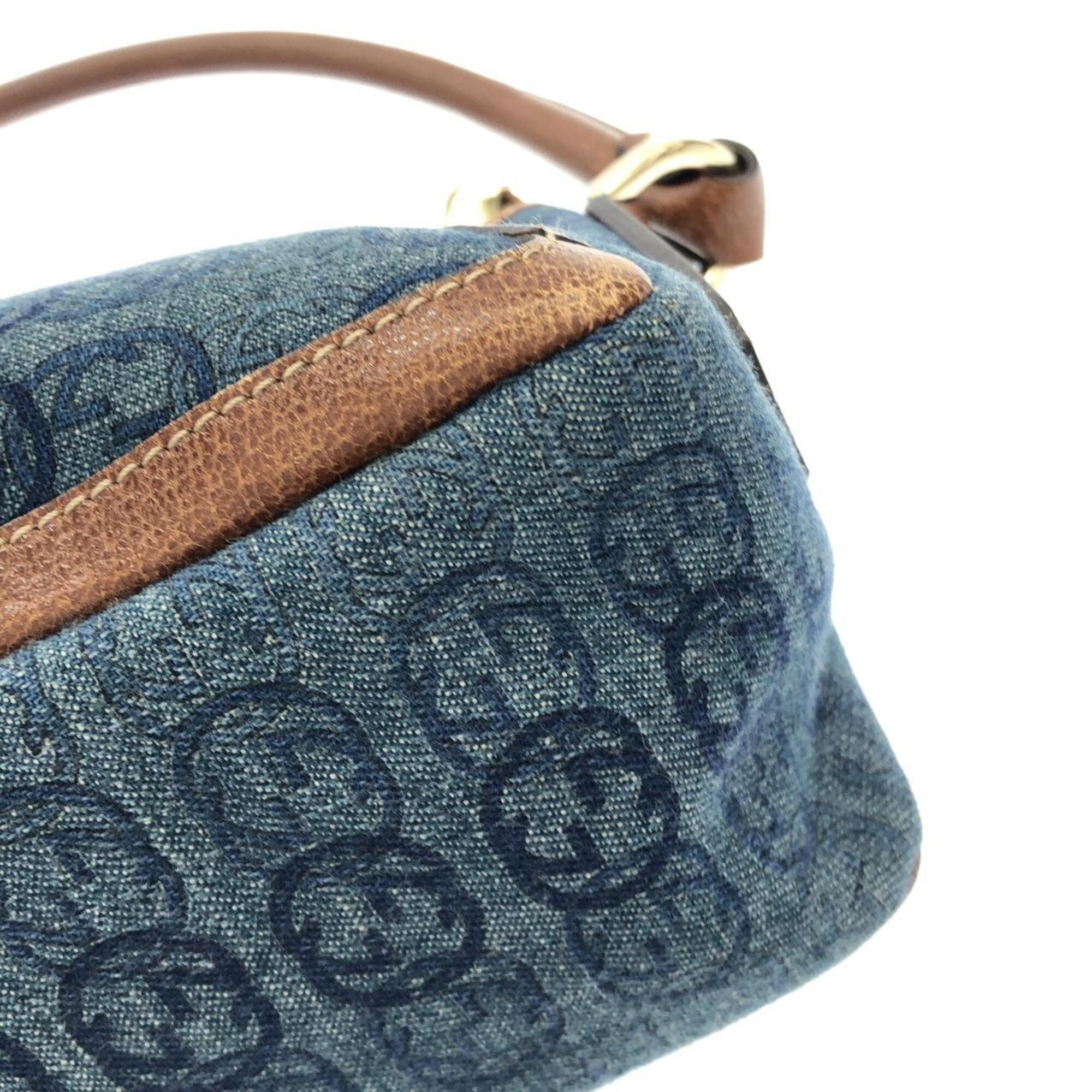 Gucci Blue Brown Denim Shoulder Bag (Pre-Owned)