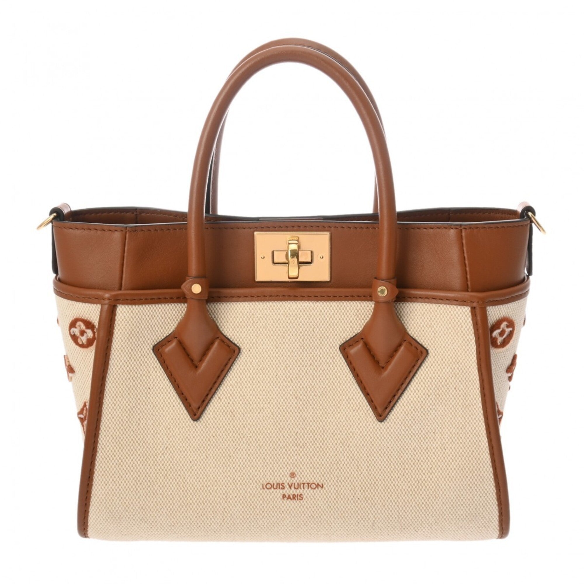 Louis Vuitton Beige Brown Canvas Leather Handbag (Pre-Owned)