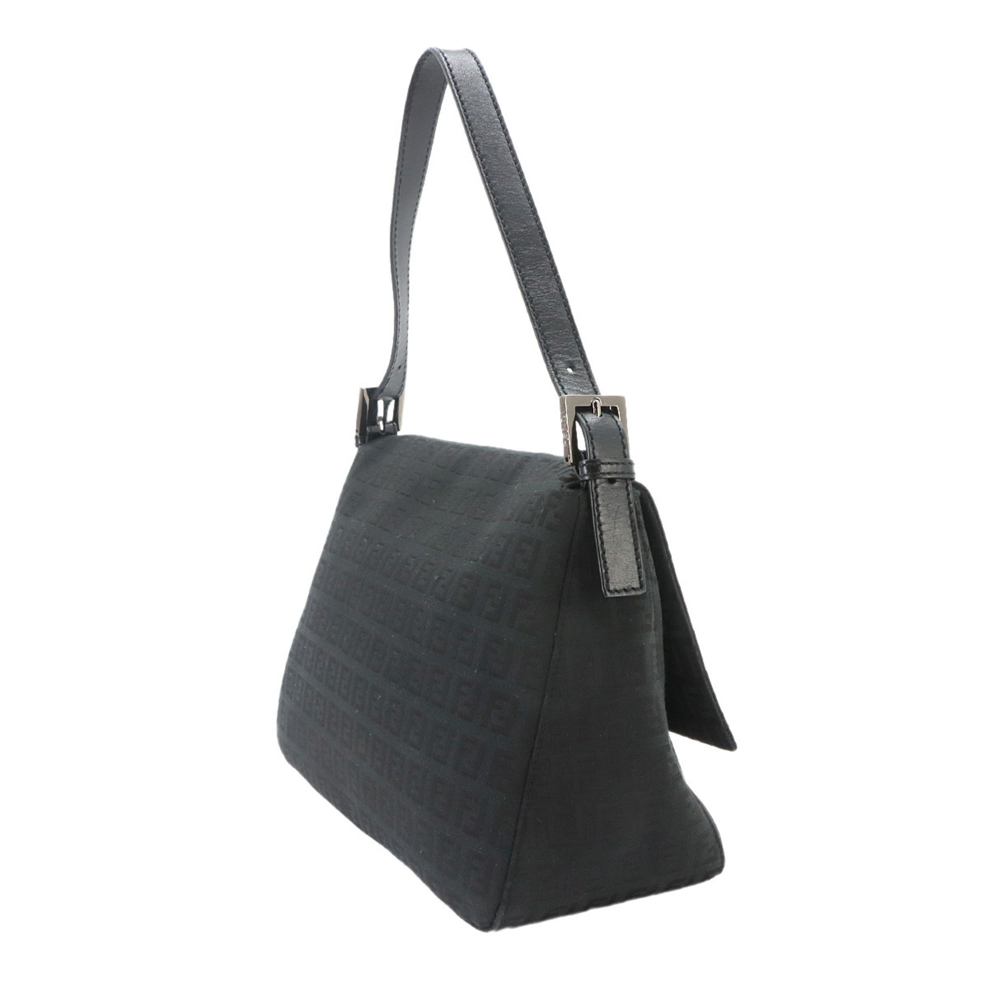 Fendi Zucchino Black Canvas Leather Baguette Bag Handbag Shoulder Bag (Pre-Owned)