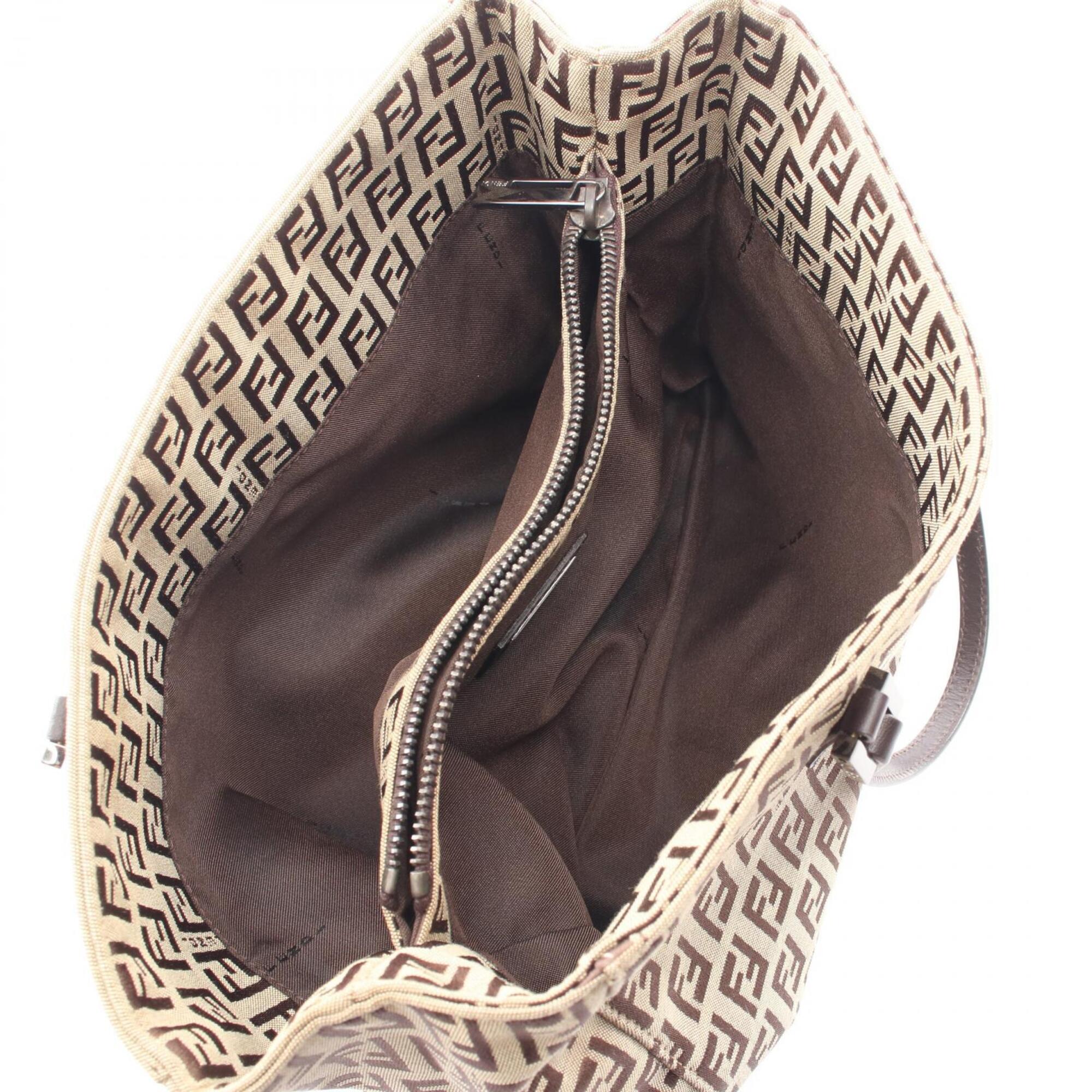 Fendi Beige Brown Canvas Leather Handbag Tote Bag (Pre-Owned)