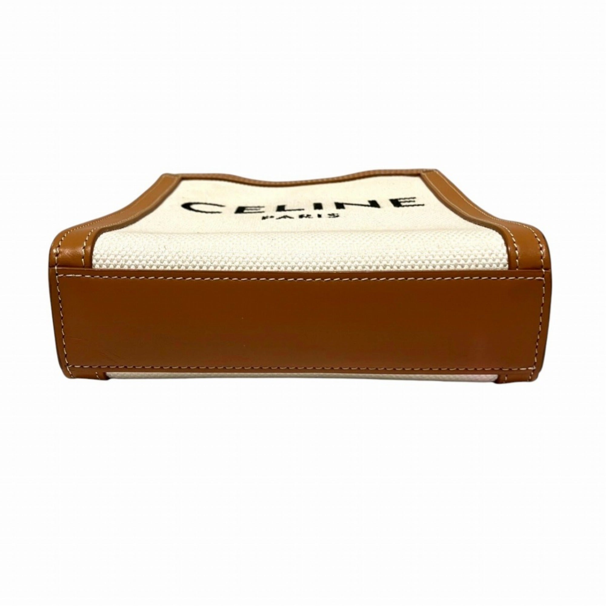 Celine Brown Ivory Canvas Leather Shoulder Bag (Pre-Owned)