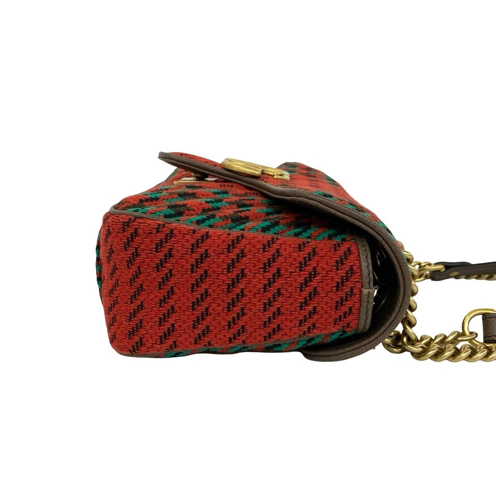 Gucci Red Color Tweed Leather Shoulder Bag (Pre-Owned)