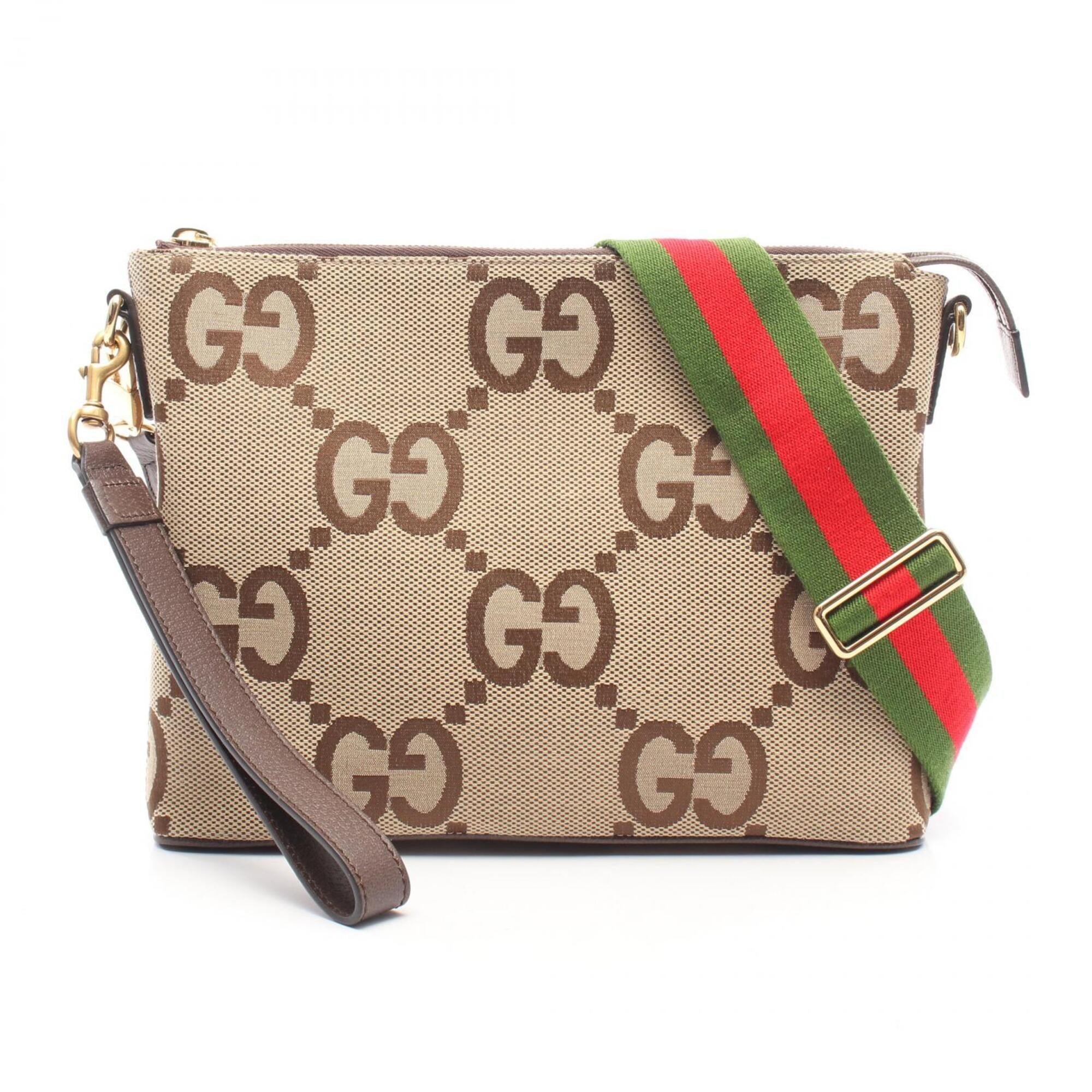 Gucci Beige Brown Canvas Leather Messenger Bag Shoulder Bag (Pre-Owned)