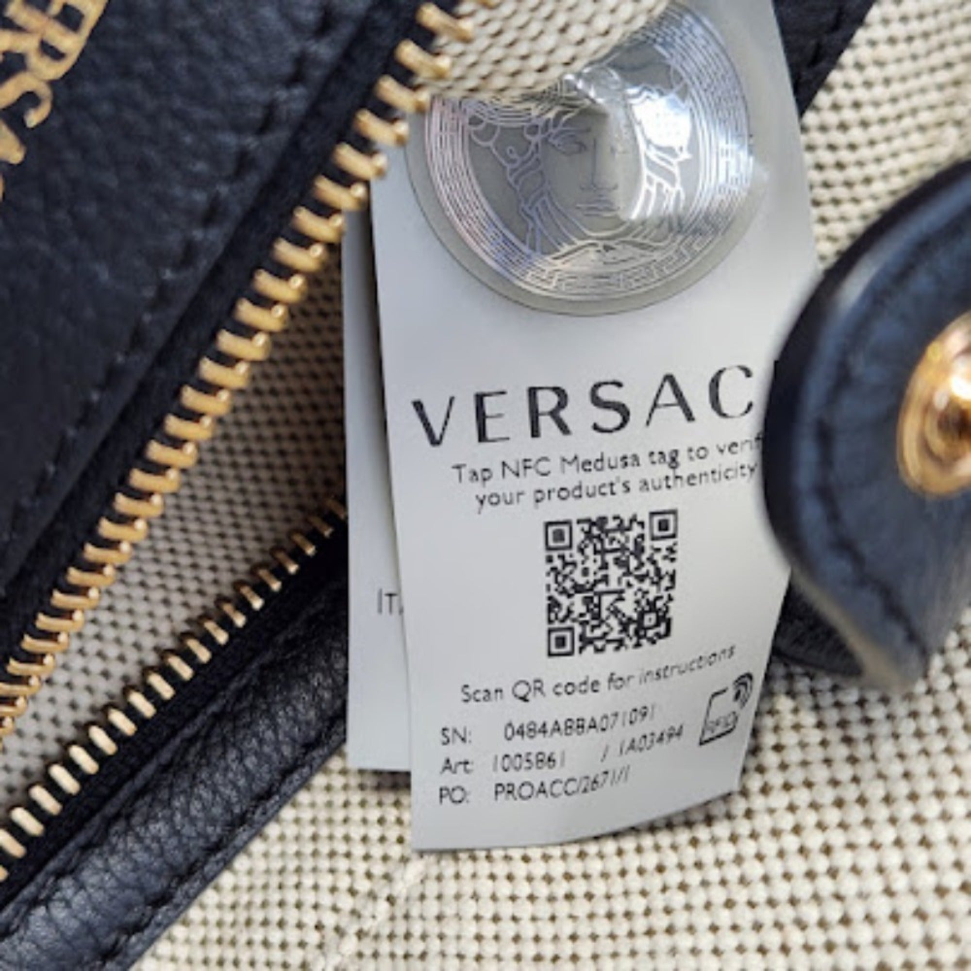 Versace Black Cotton Handbag Tote Bag (Pre-Owned)