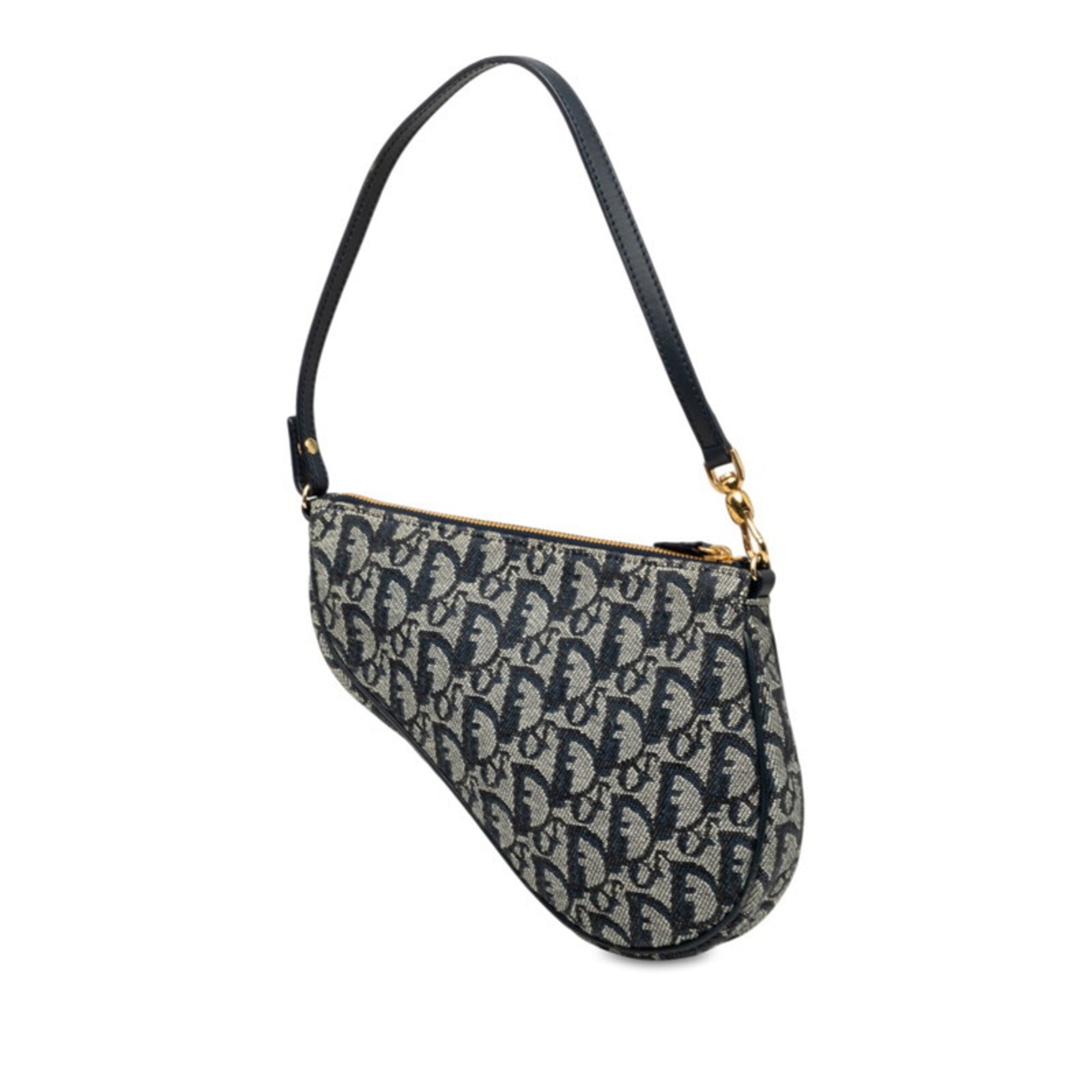 Christian Dior Navy Canvas Leather Handbag Saddle Bag Shoulder Bag (Pre-Owned)