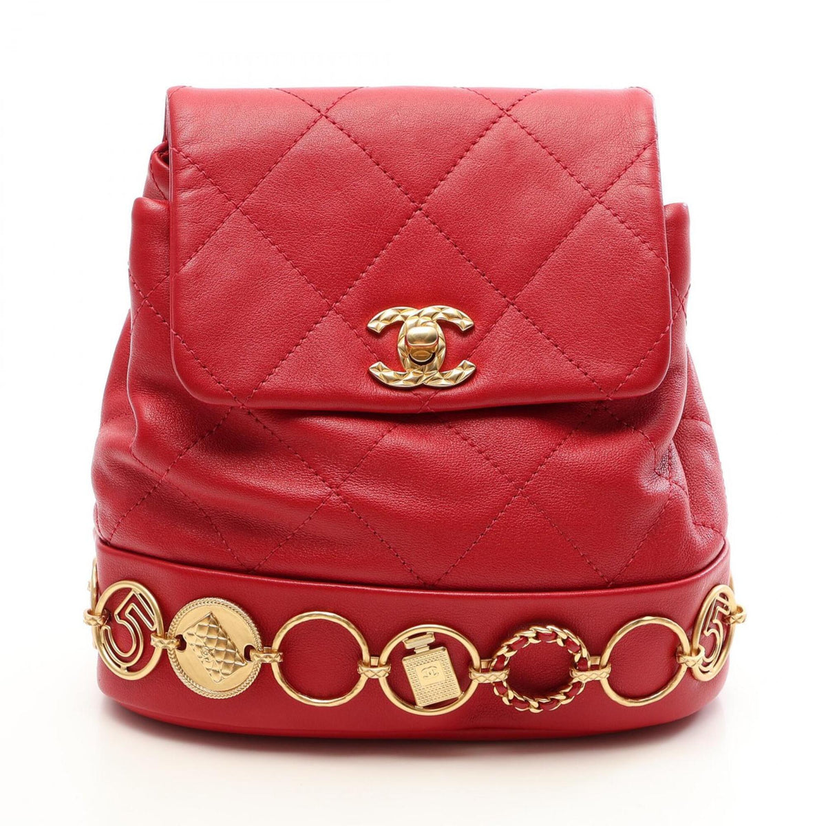 Chanel Red Color Leather Backpack Handbag (Pre-Owned)