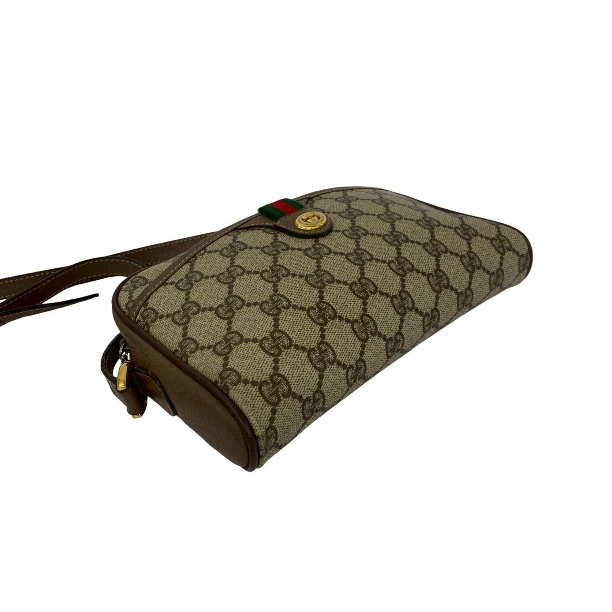 Gucci Brown Green Red Color Pvc Leather Shoulder Bag (Pre-Owned)