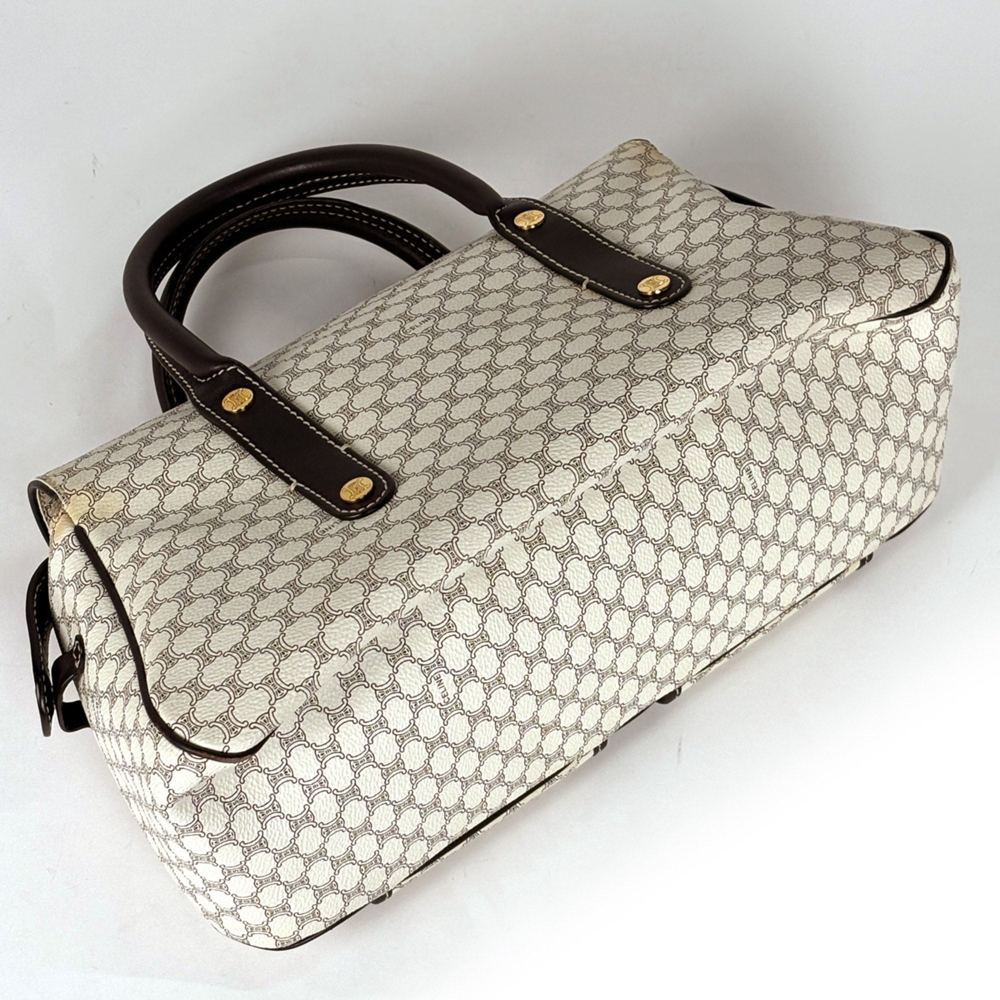 Celine Macadam White Coated Canvas Leather Handbag (Pre-Owned)