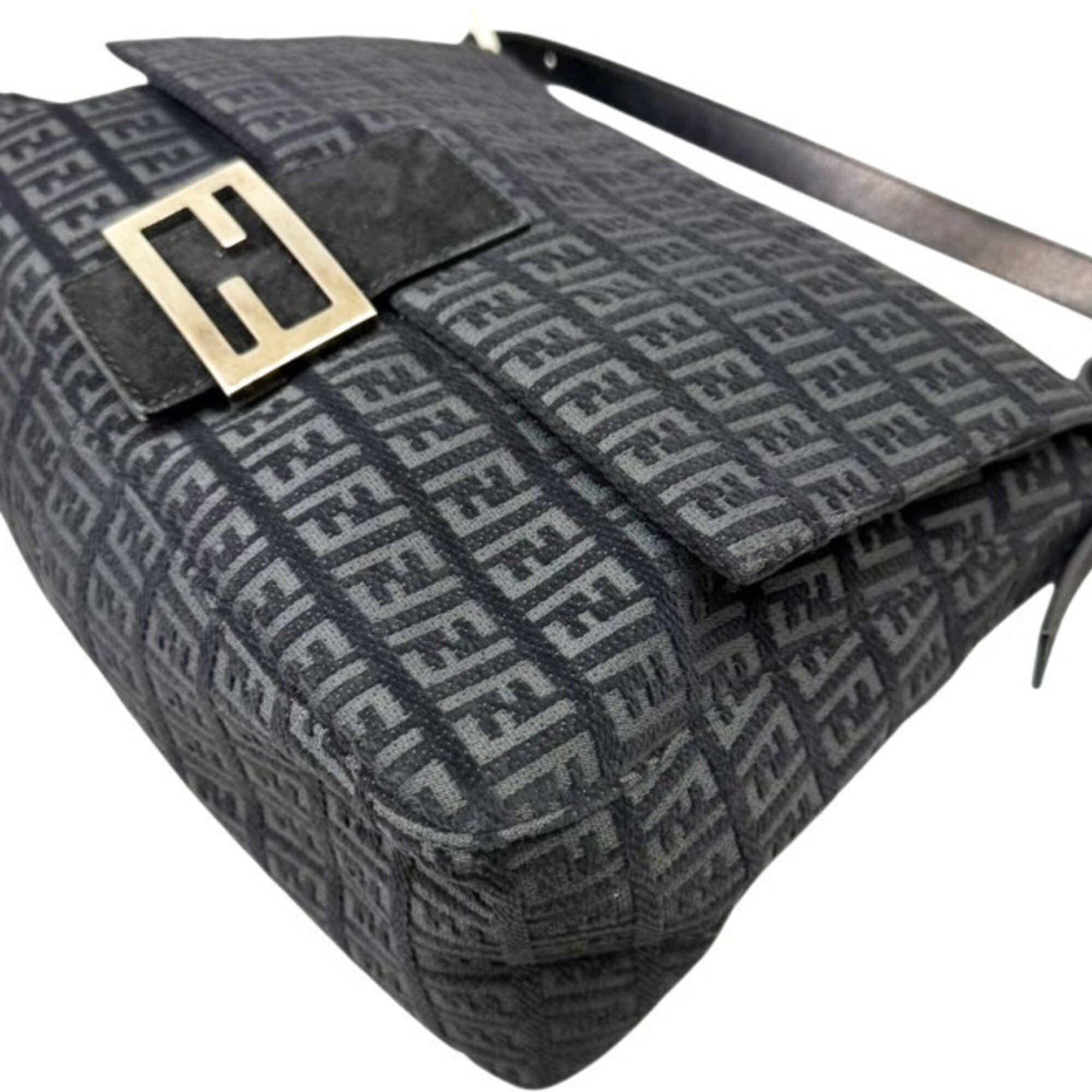 Fendi Black Canvas Suede Leather Handbag (Pre-Owned)