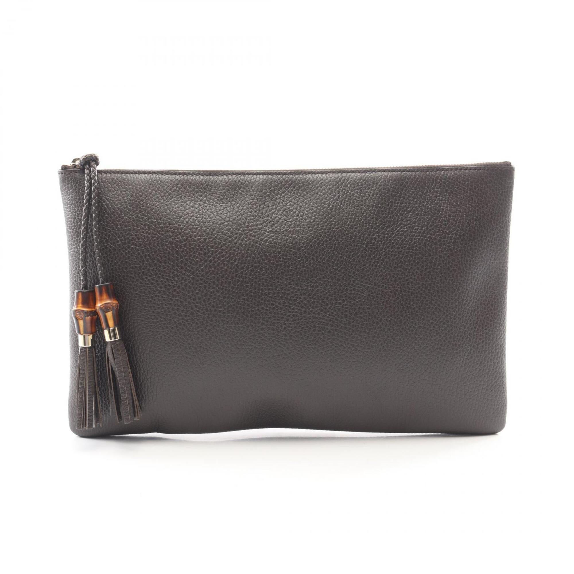 Gucci Brown Leather Clutch Bag Handbag (Pre-Owned)