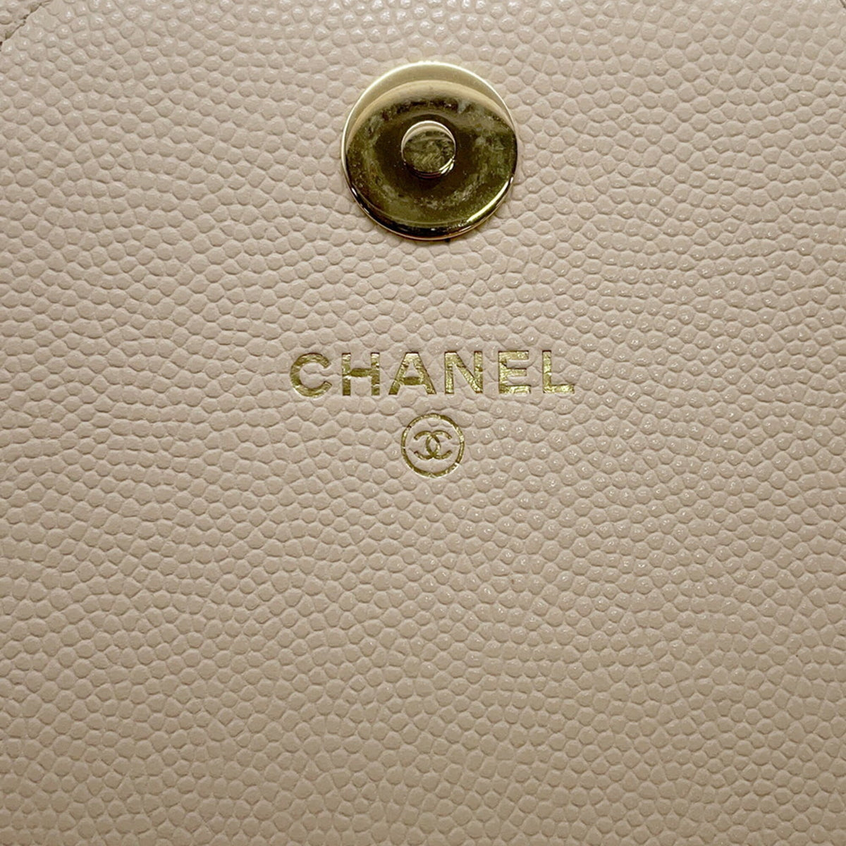Chanel Beige Black Grained Calfskin Chain/Shoulder Wallet (Pre-Owned)