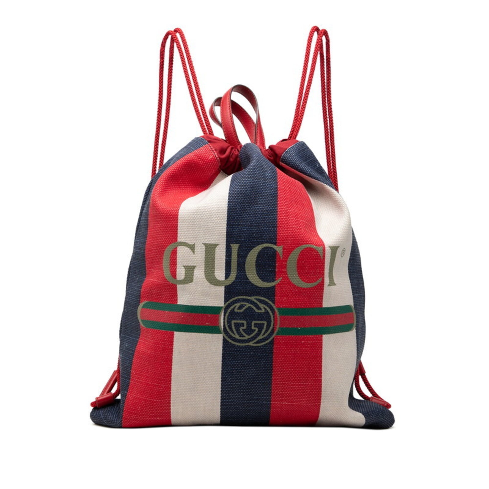 Gucci Sherry Line Red Color White Canvas Backpack (Pre-Owned)