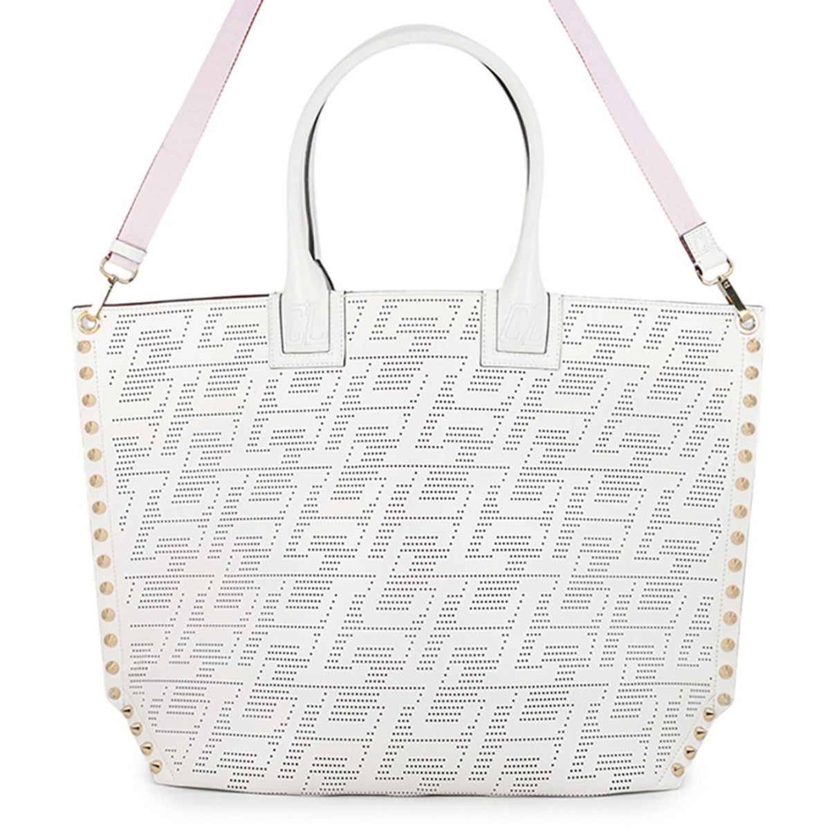 Christian Louboutin Champagne Gold Red Color White Leather Handbag Tote Bag (Pre-Owned)
