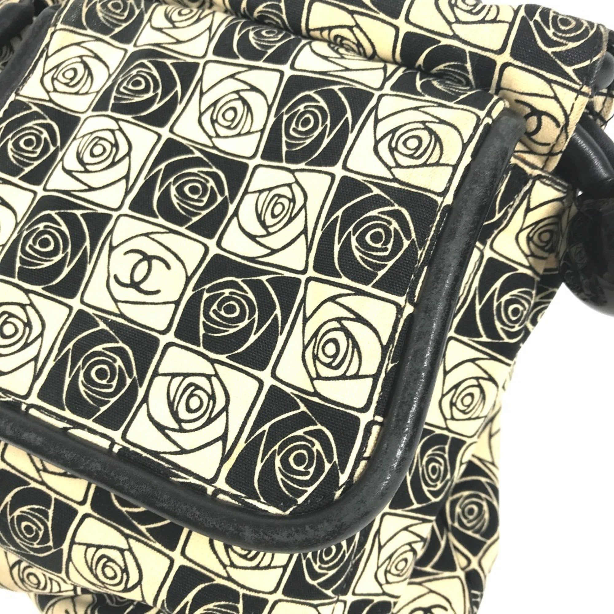 Chanel Camellia Black White Canvas Shoulder Bag Tote Bag (Pre-Owned)