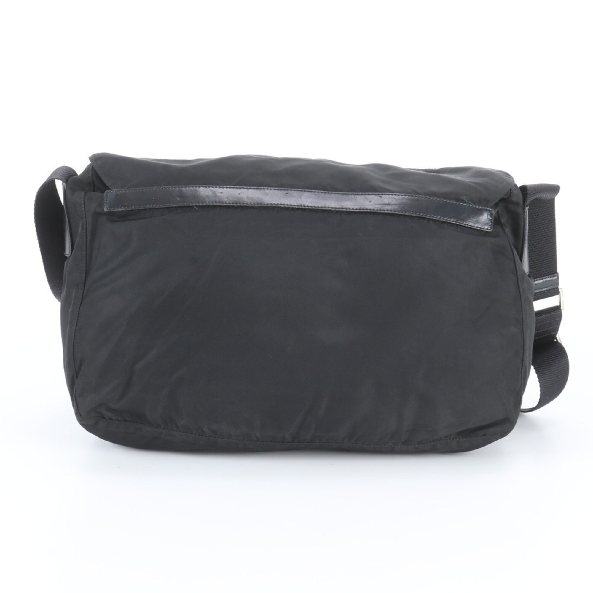 Prada Black Leather Nylon Messenger Bag Shoulder Bag (Pre-Owned)