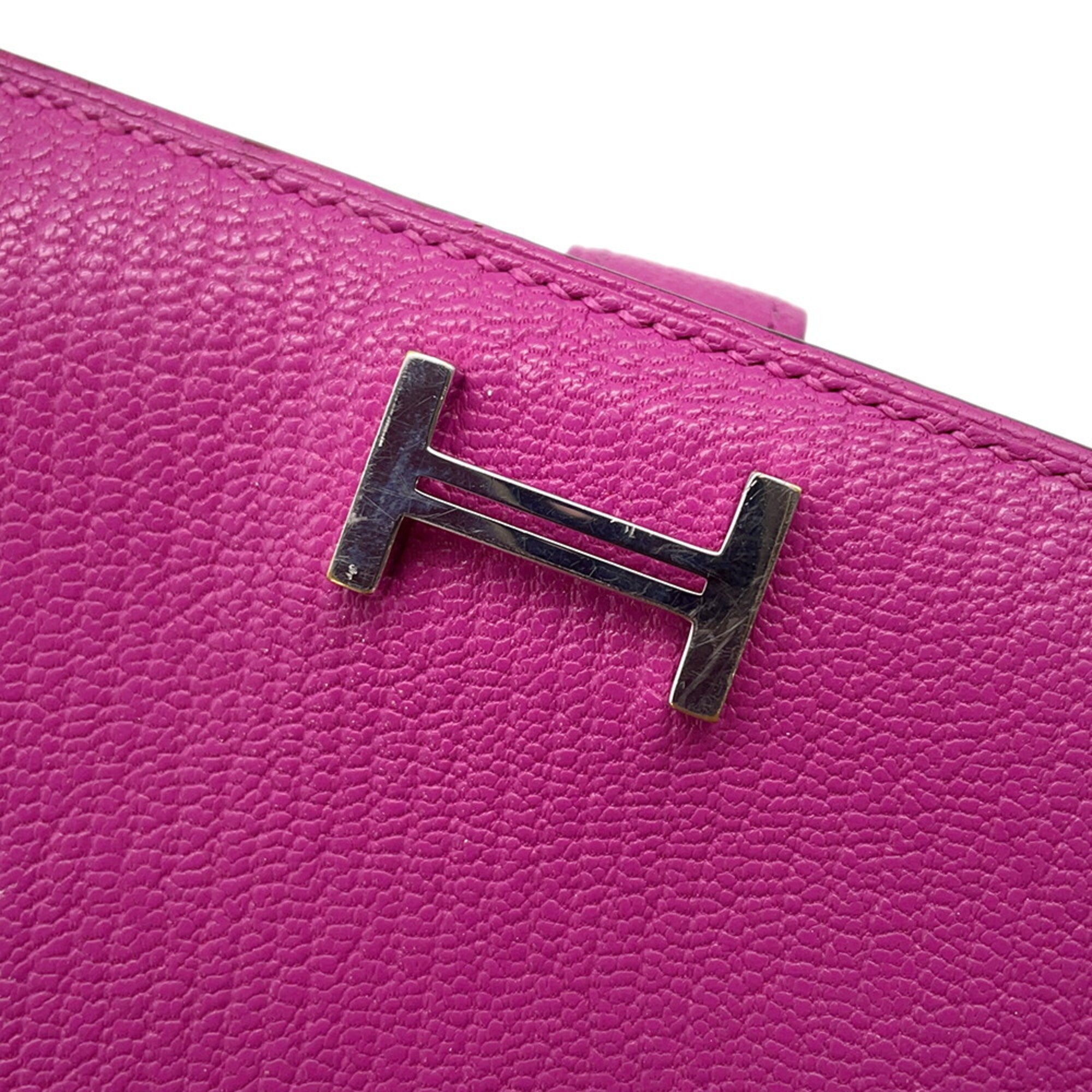 Hermes Pink Chevre Myzore Leather Long Wallet (Bi-Fold) (Pre-Owned)