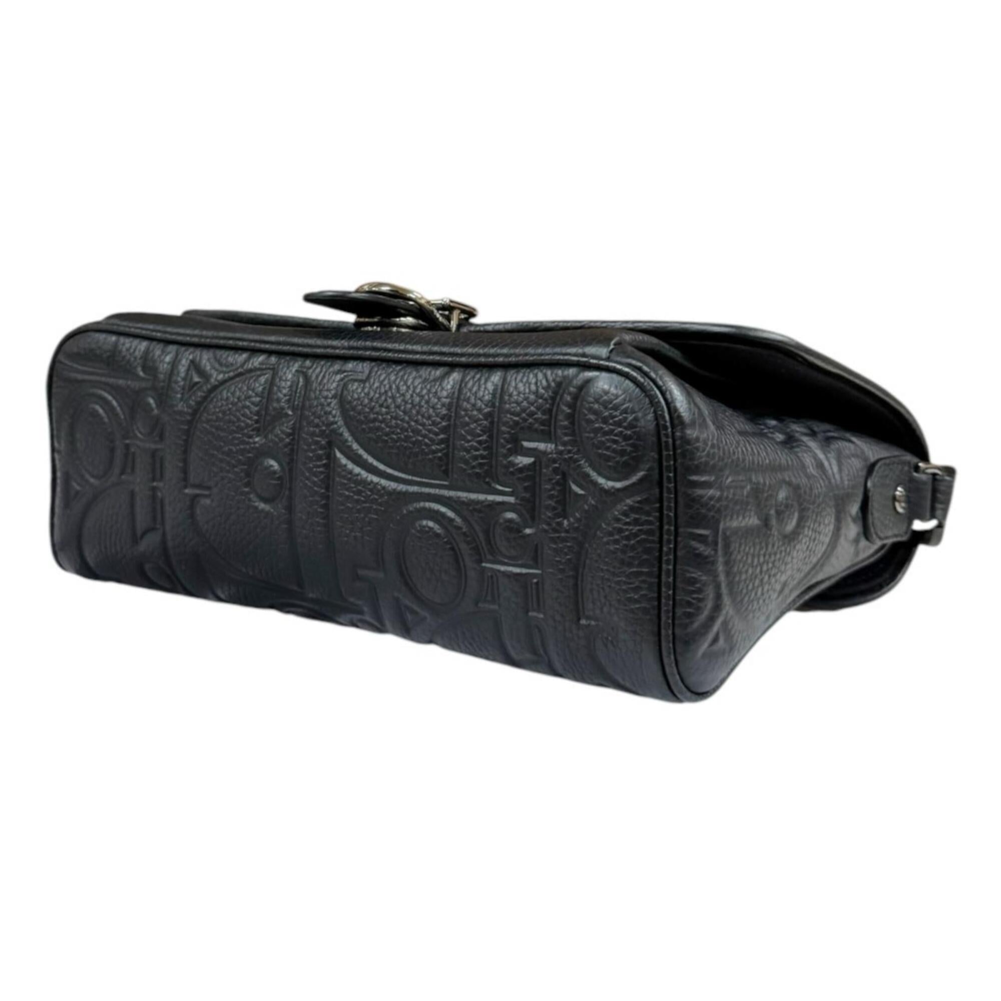 Christian Dior Black Leather Messenger Bag Shoulder Bag (Pre-Owned)