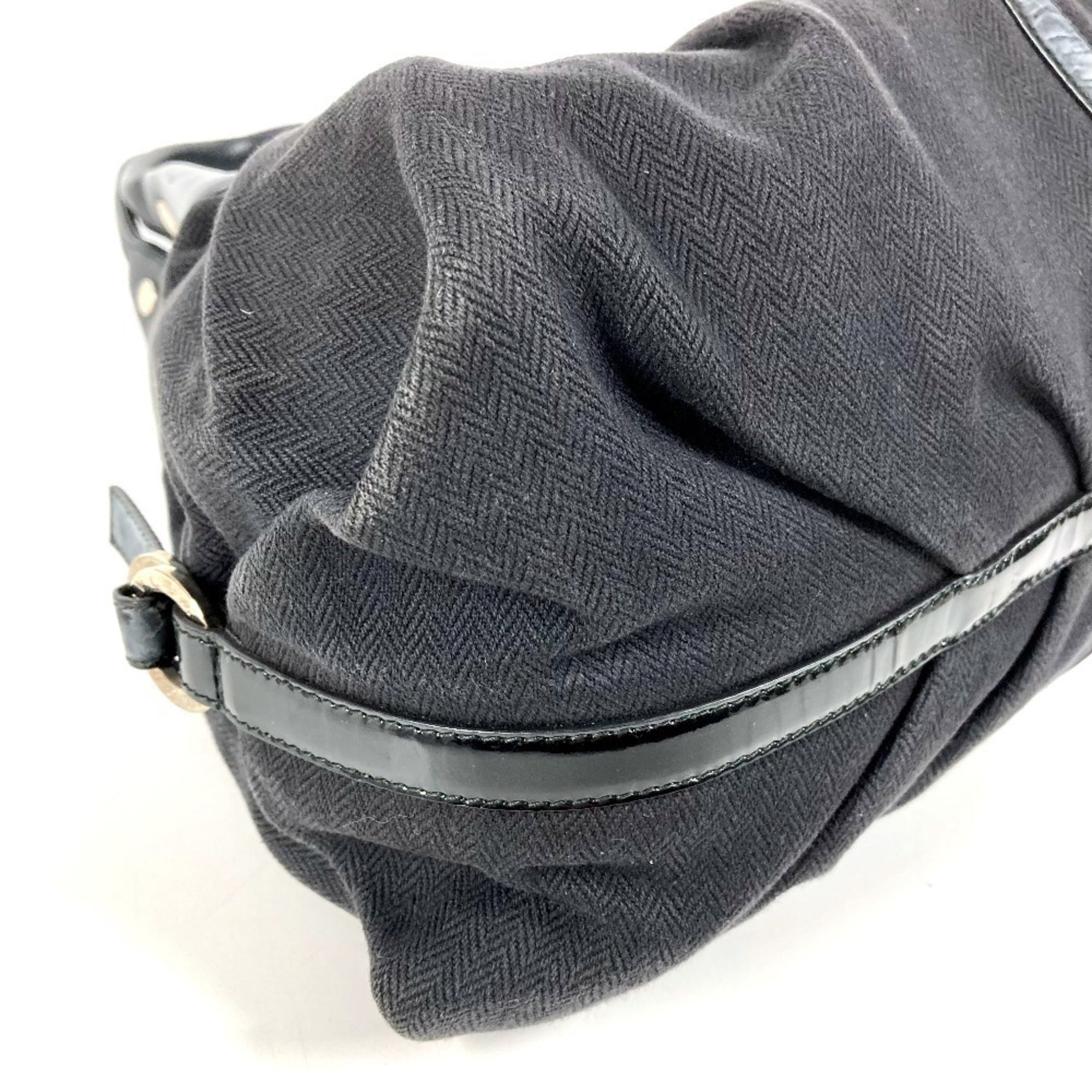 Bvlgari Chandra Black Leather Canvas Shoulder Bag Tote Bag (Pre-Owned)