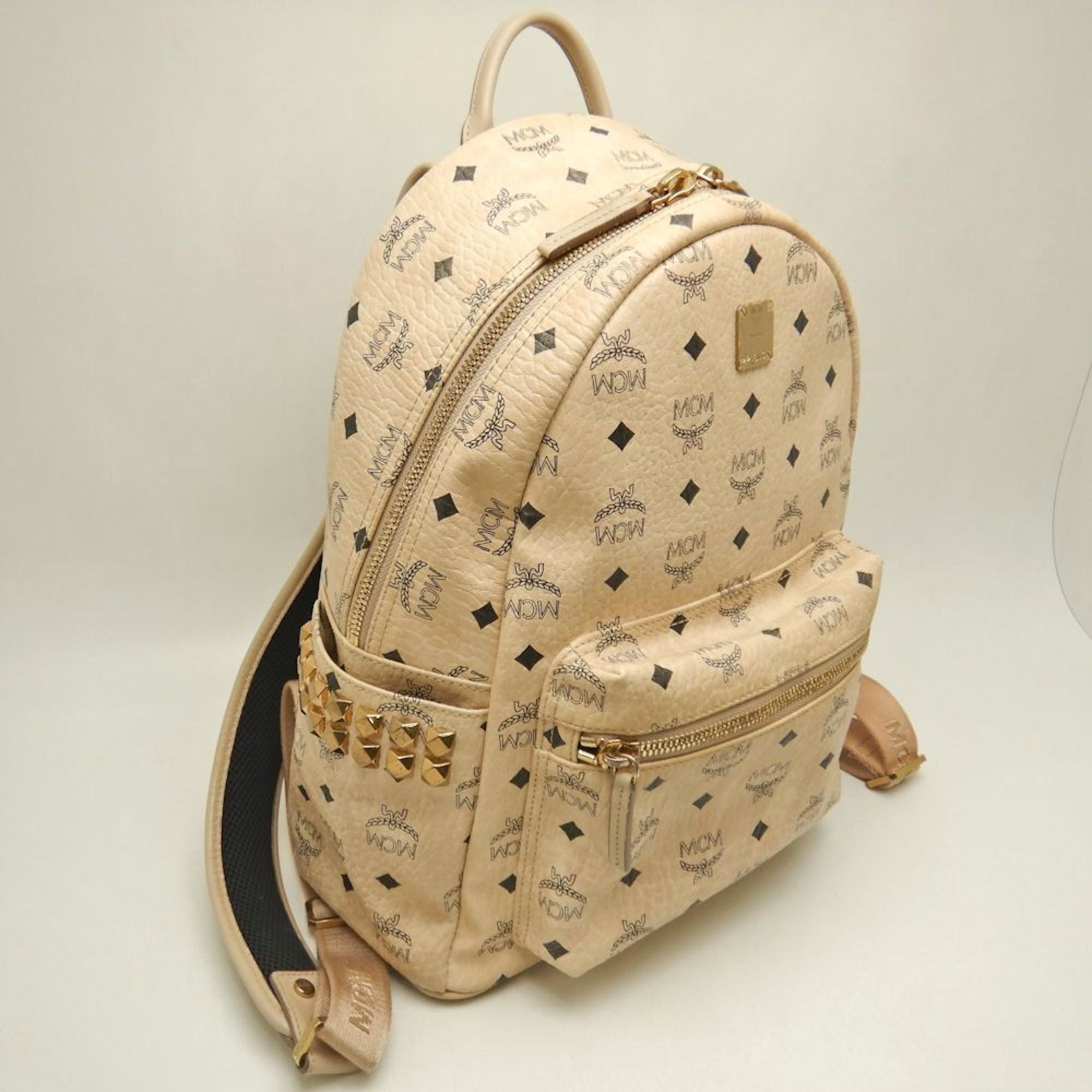 Mcm Visetos Beige Leather Backpack (Pre-Owned)