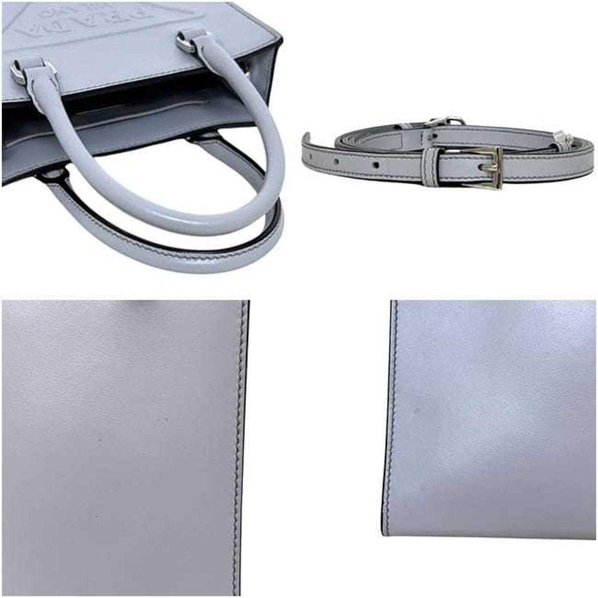 Prada Gray Leather Shoulder Bag (Pre-Owned)