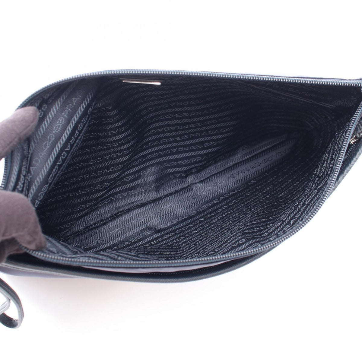 Prada Navy Nylon Leather Clutch Bag Handbag (Pre-Owned)