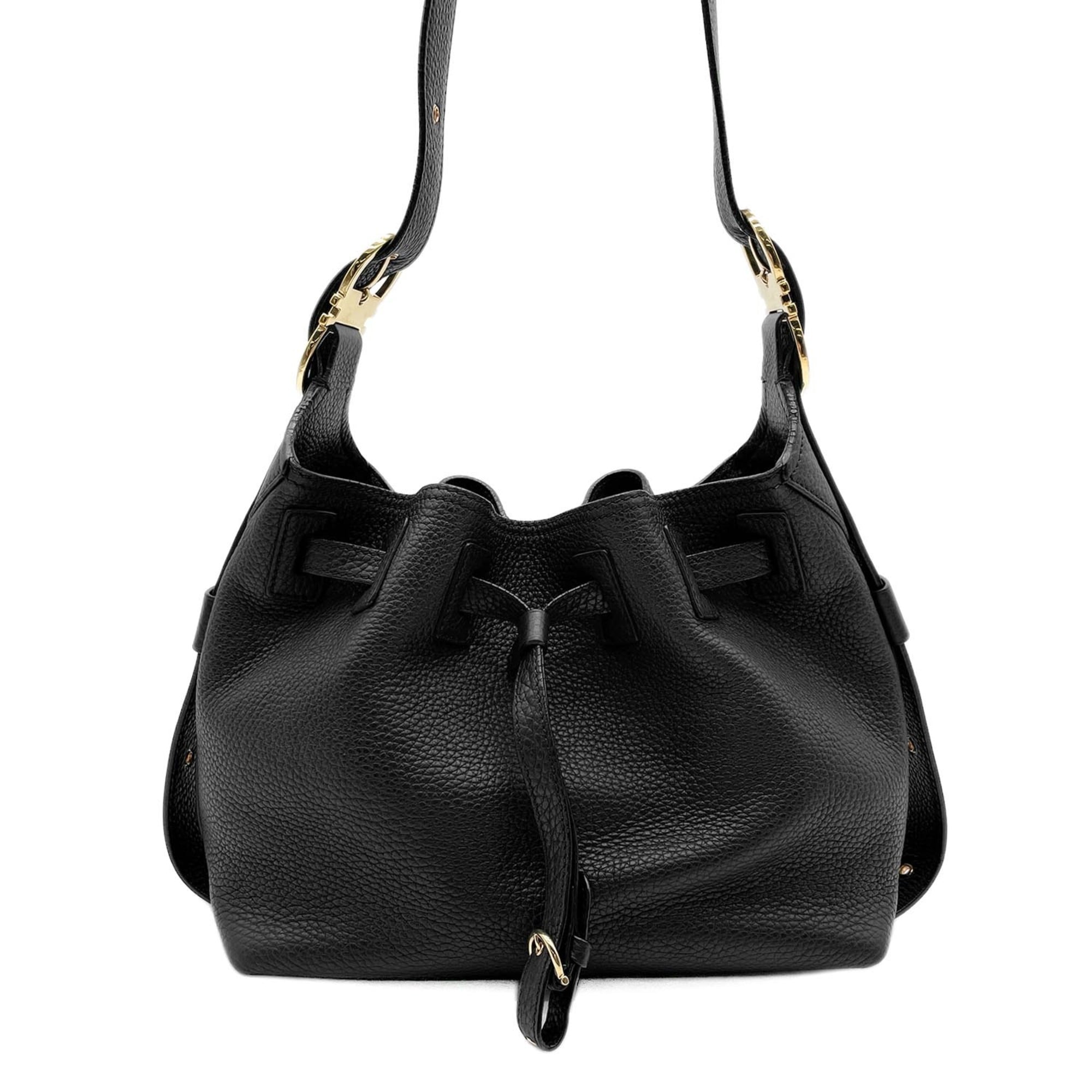 Salvatore Ferragamo Black Leather Pouch Shoulder Bag (Pre-Owned)