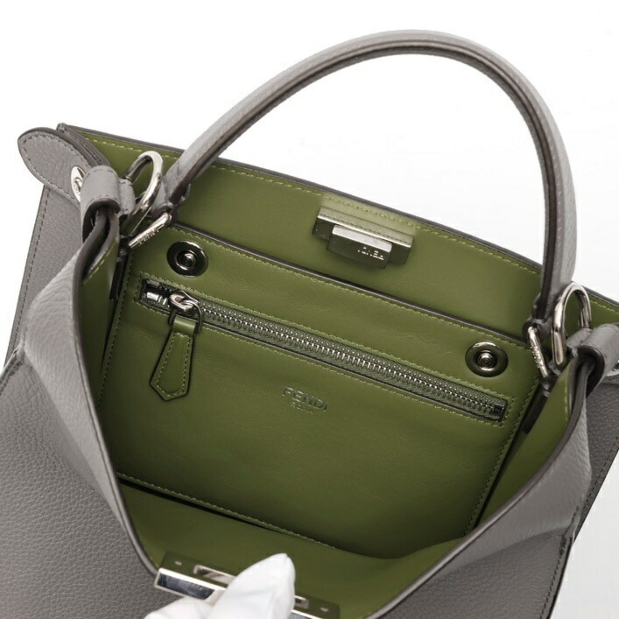 Fendi Peekaboo Gray Shoulder Bag (Pre-Owned)