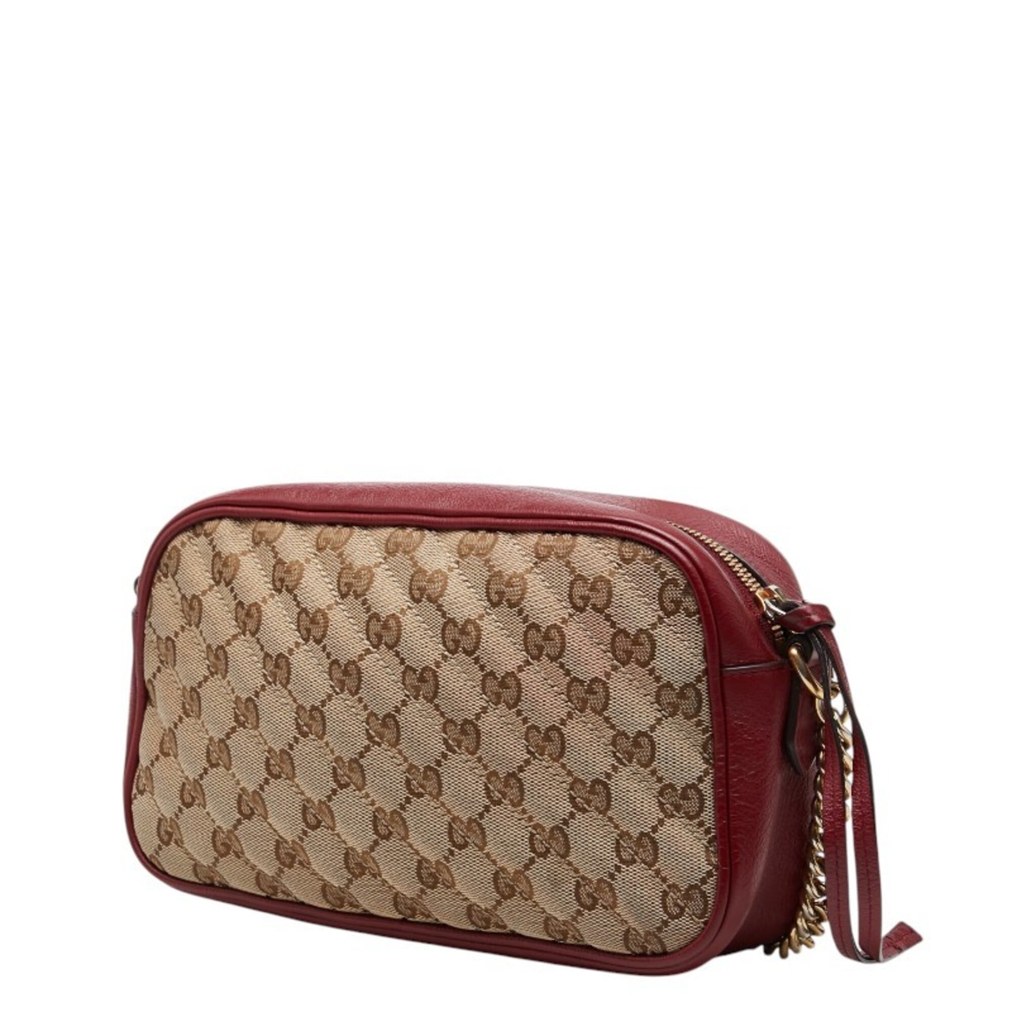 Gucci Beige Red Color Canvas Leather Shoulder Bag (Pre-Owned)