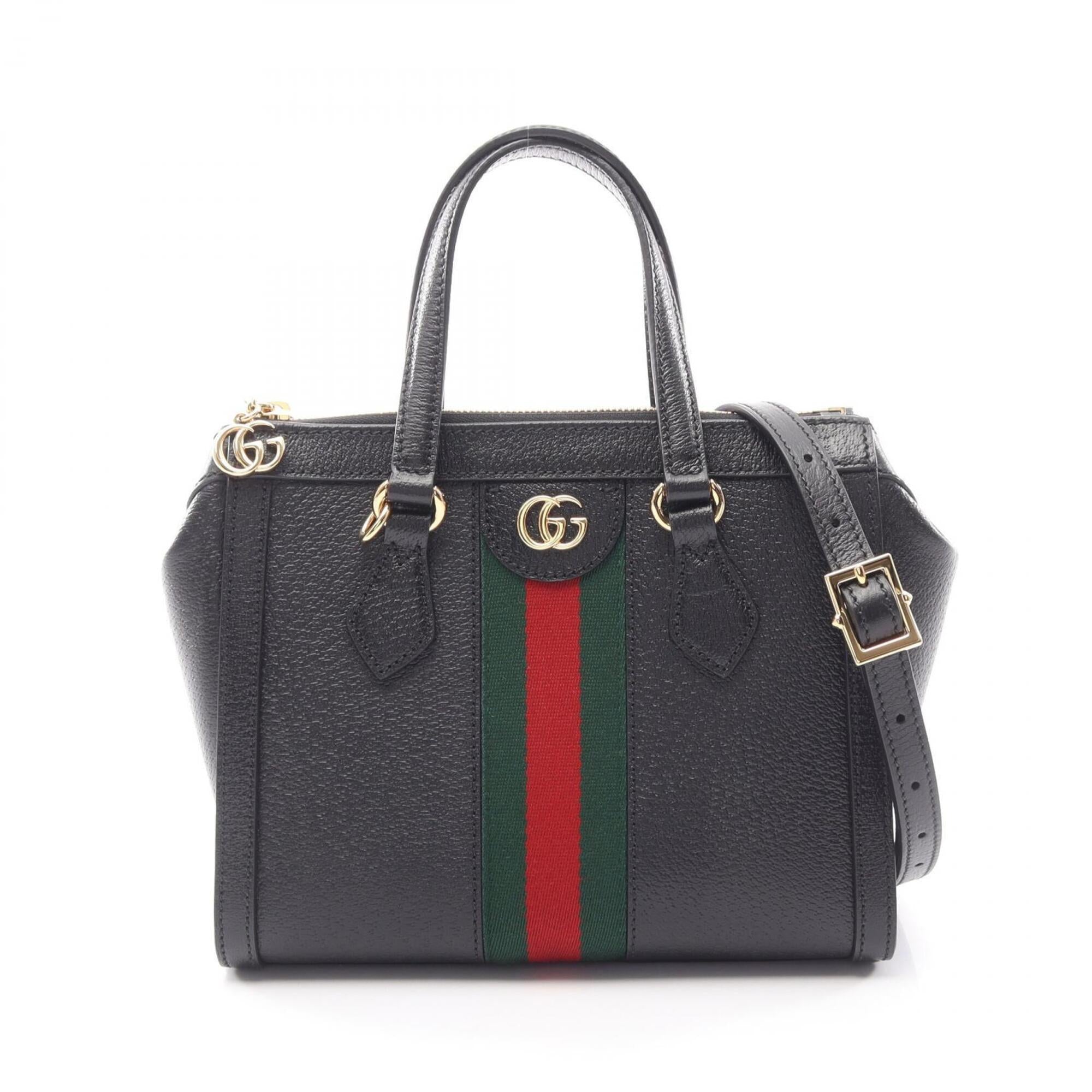Gucci Black Green Red Color Leather Handbag (Pre-Owned)