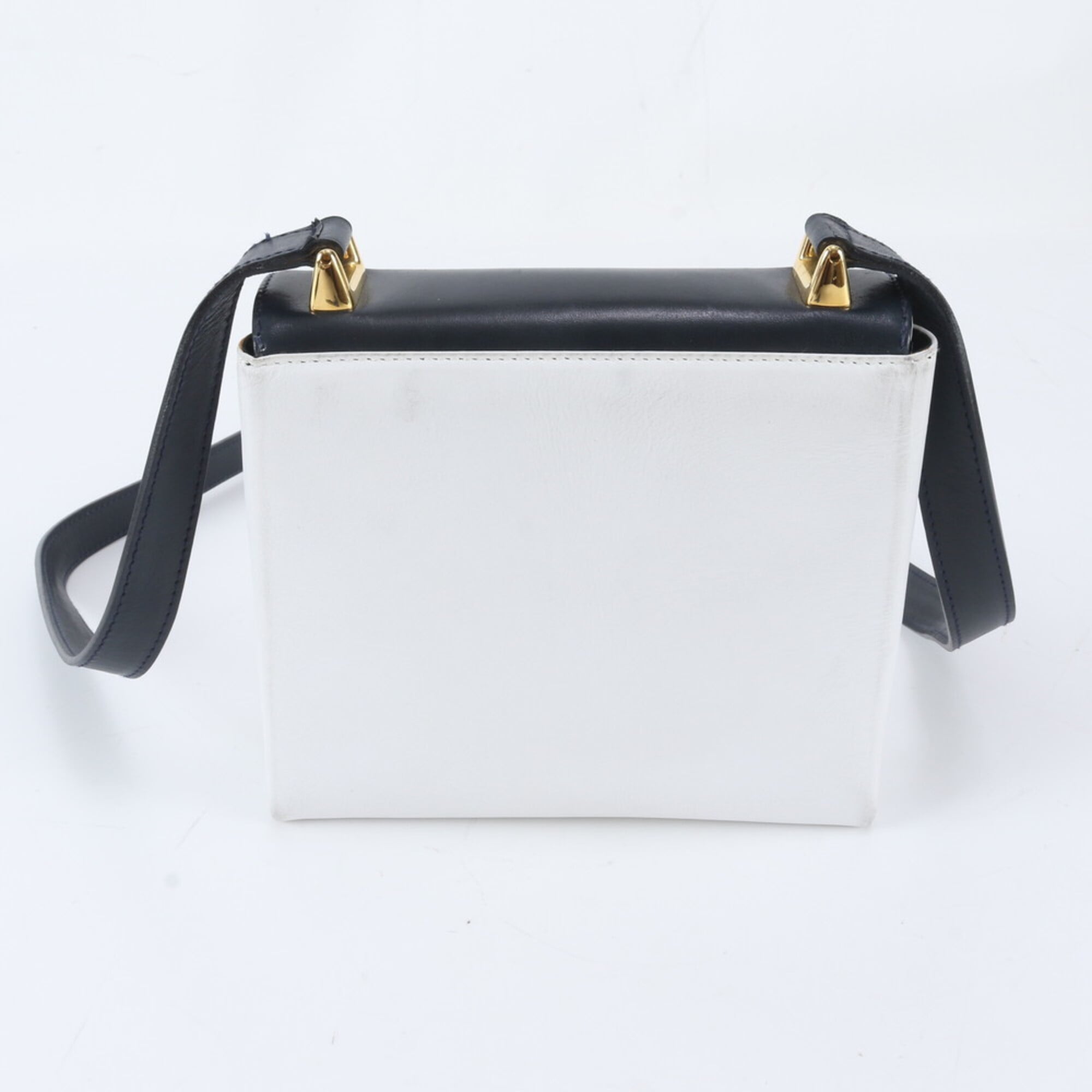 Salvatore Ferragamo Black White Leather Shoulder Bag (Pre-Owned)