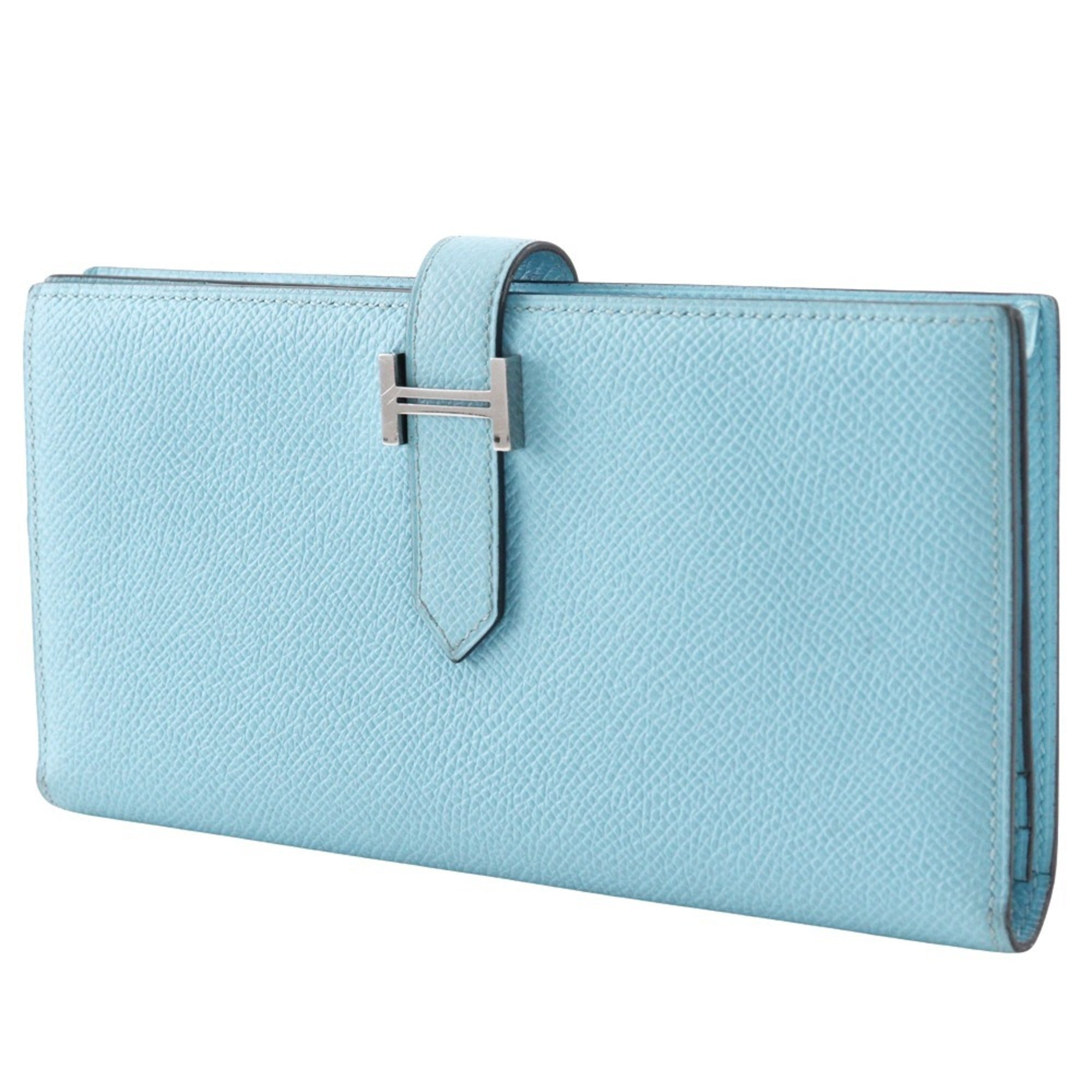Hermes Bearn Light Blue Epsom Leather Long Wallet (Bi-Fold) (Pre-Owned)