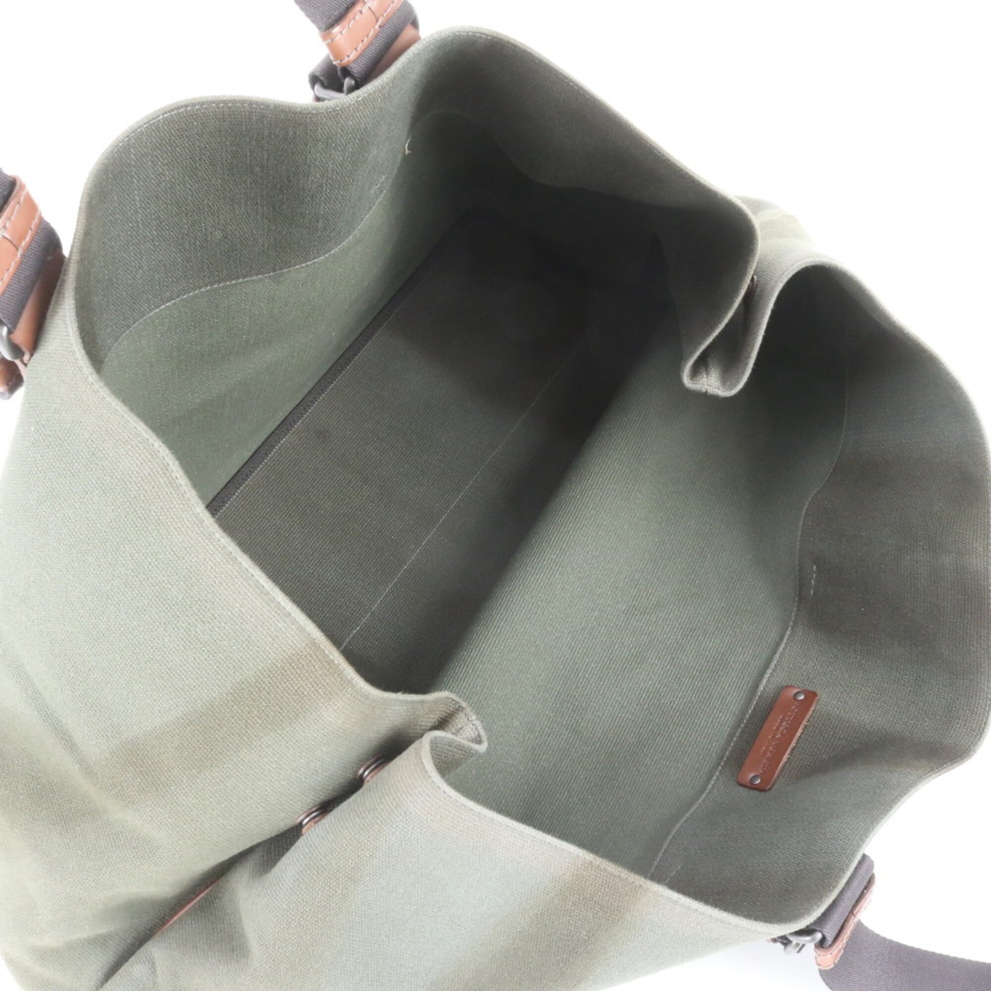 Bottega Veneta Green Leather Canvas Shoulder Bag Tote Bag (Pre-Owned)