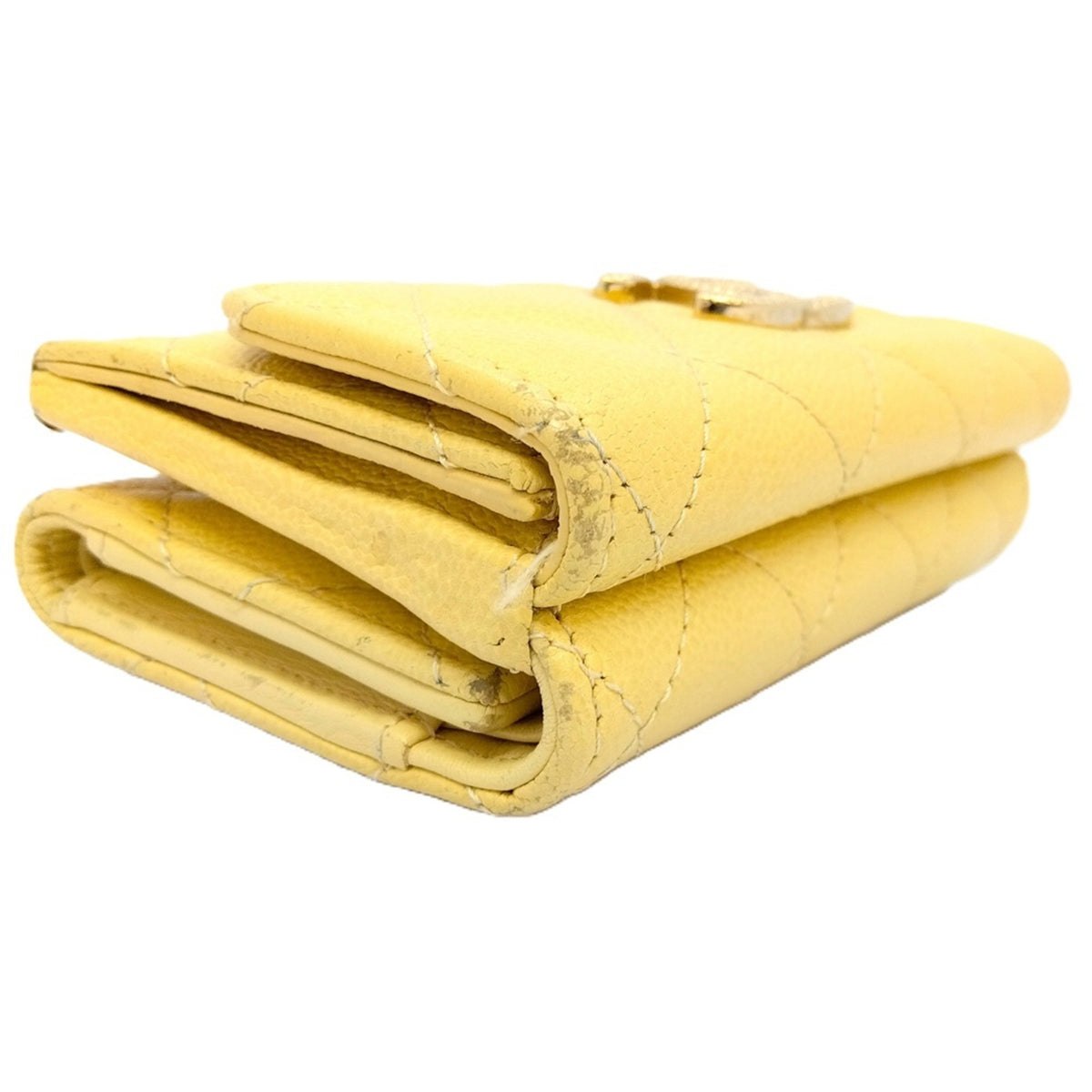 Chanel Yellow Grained Calfskin Wallet (Tri-Fold) (Pre-Owned)