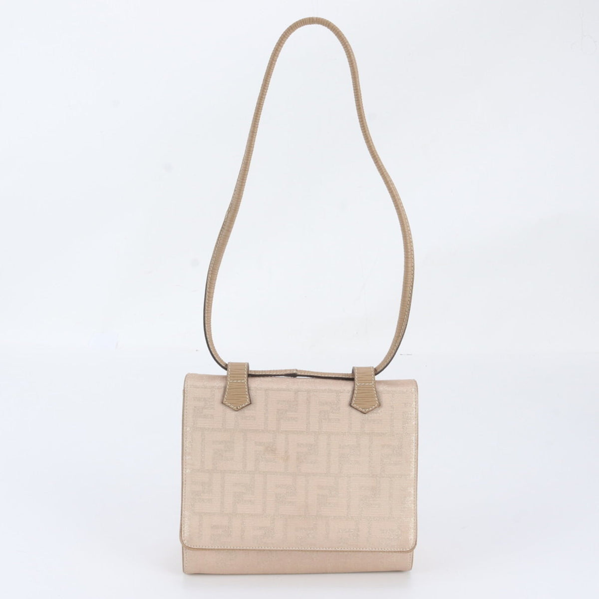 Fendi Pink Beige Leather Canvas Handbag Shoulder Bag (Pre-Owned)