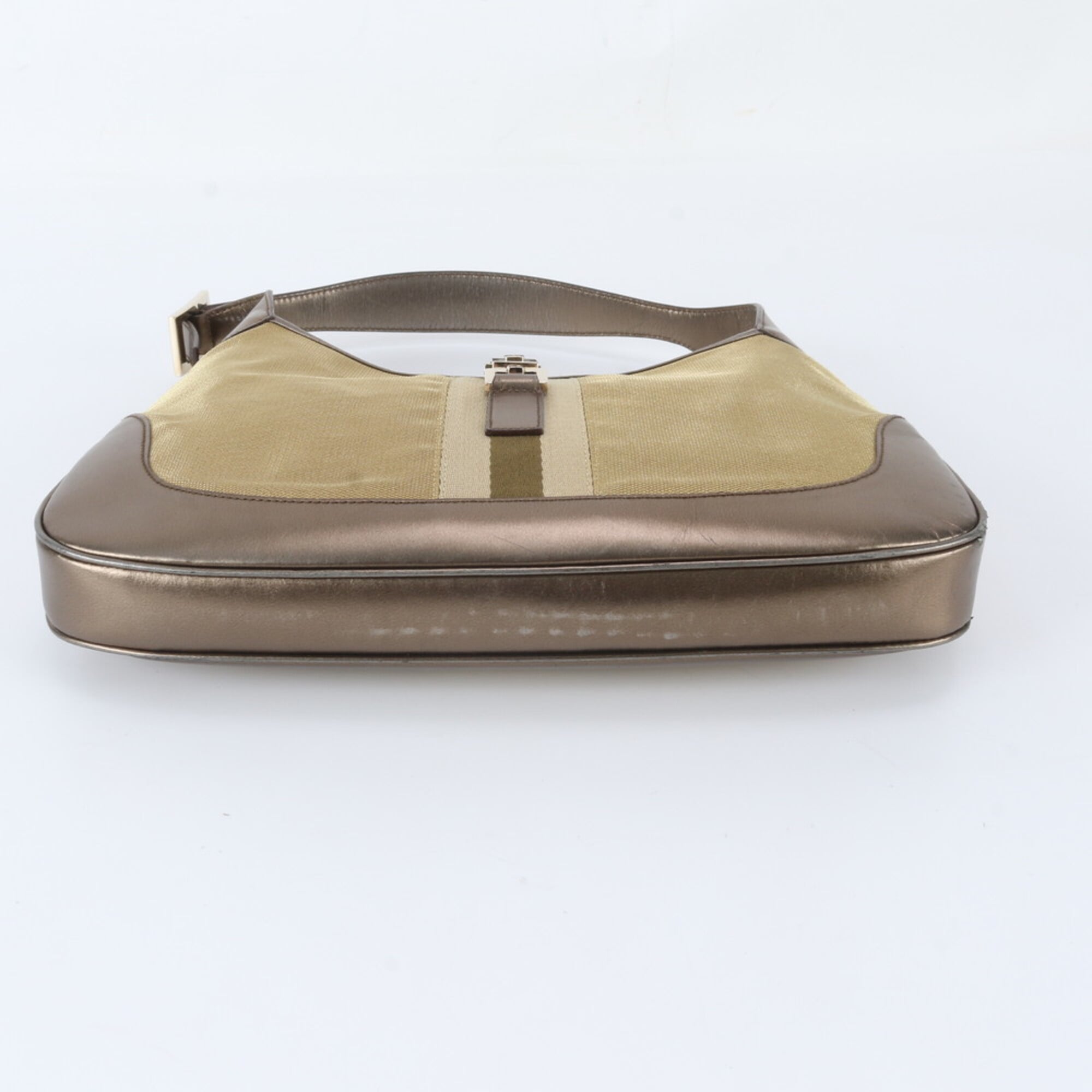 Gucci Brown Gold Leather Canvas Handbag Shoulder Bag (Pre-Owned)