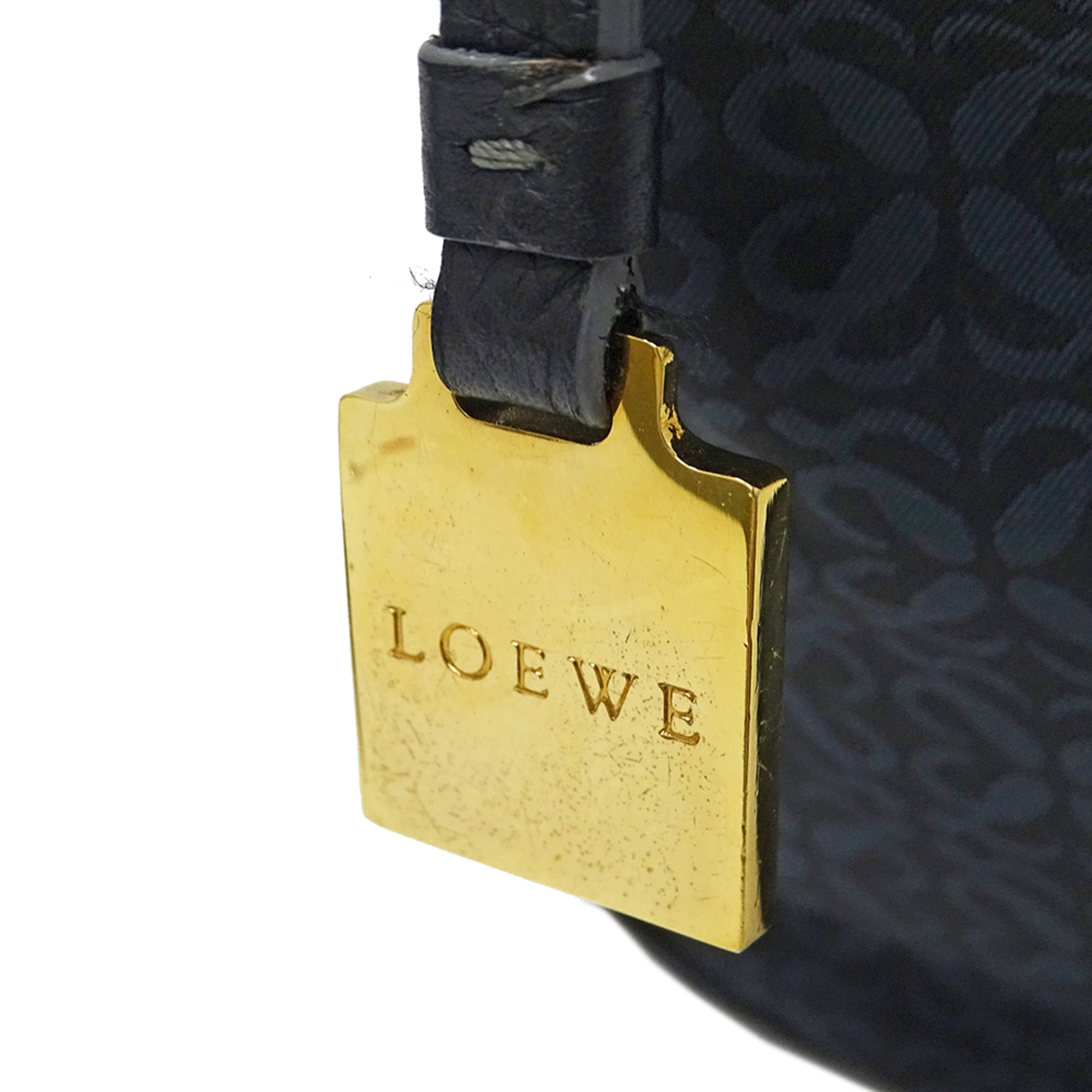 Loewe Black Navy Canvas Leather Handbag Tote Bag (Pre-Owned)