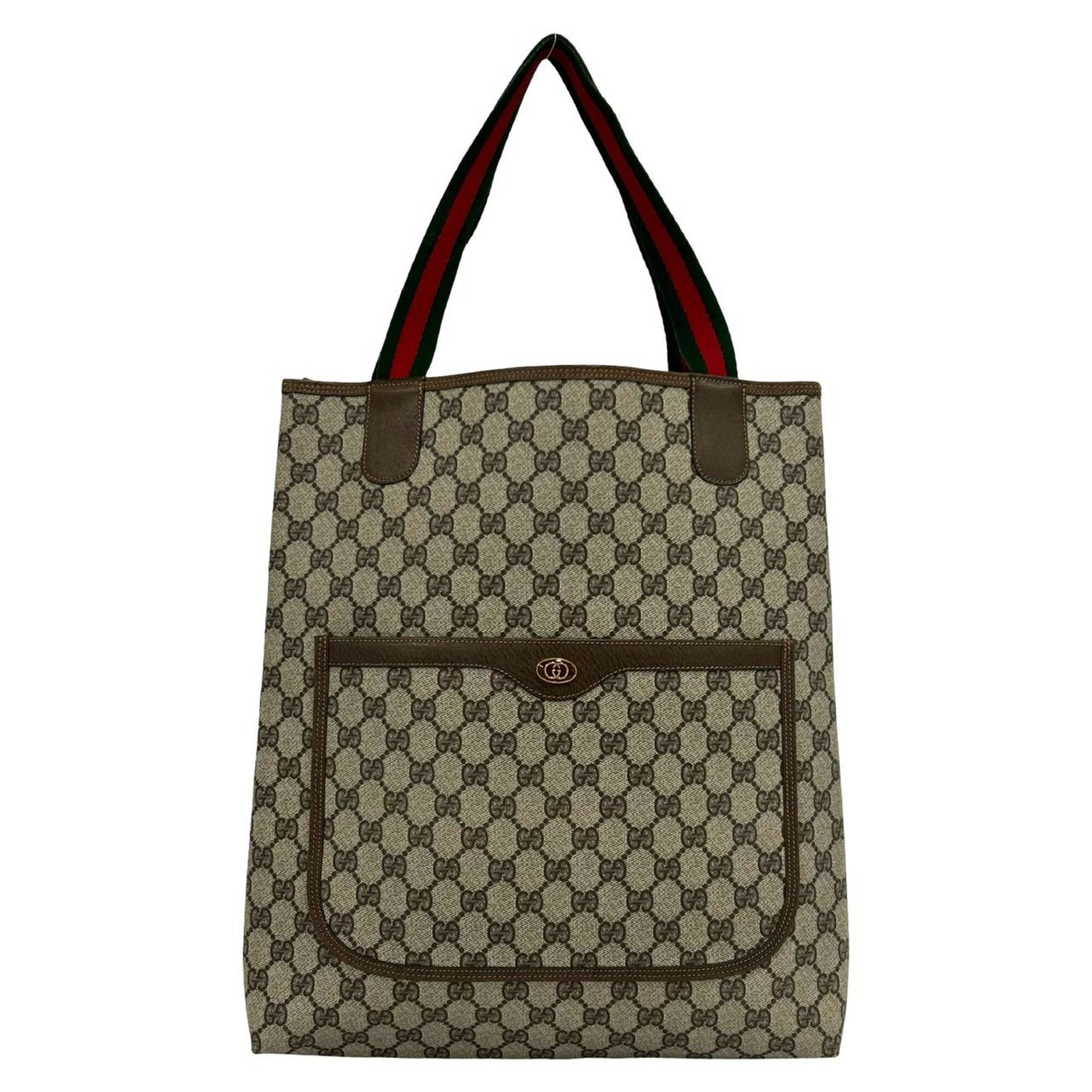 Gucci Brown Green Red Color Leather Pvc Shoulder Bag Tote Bag (Pre-Owned)