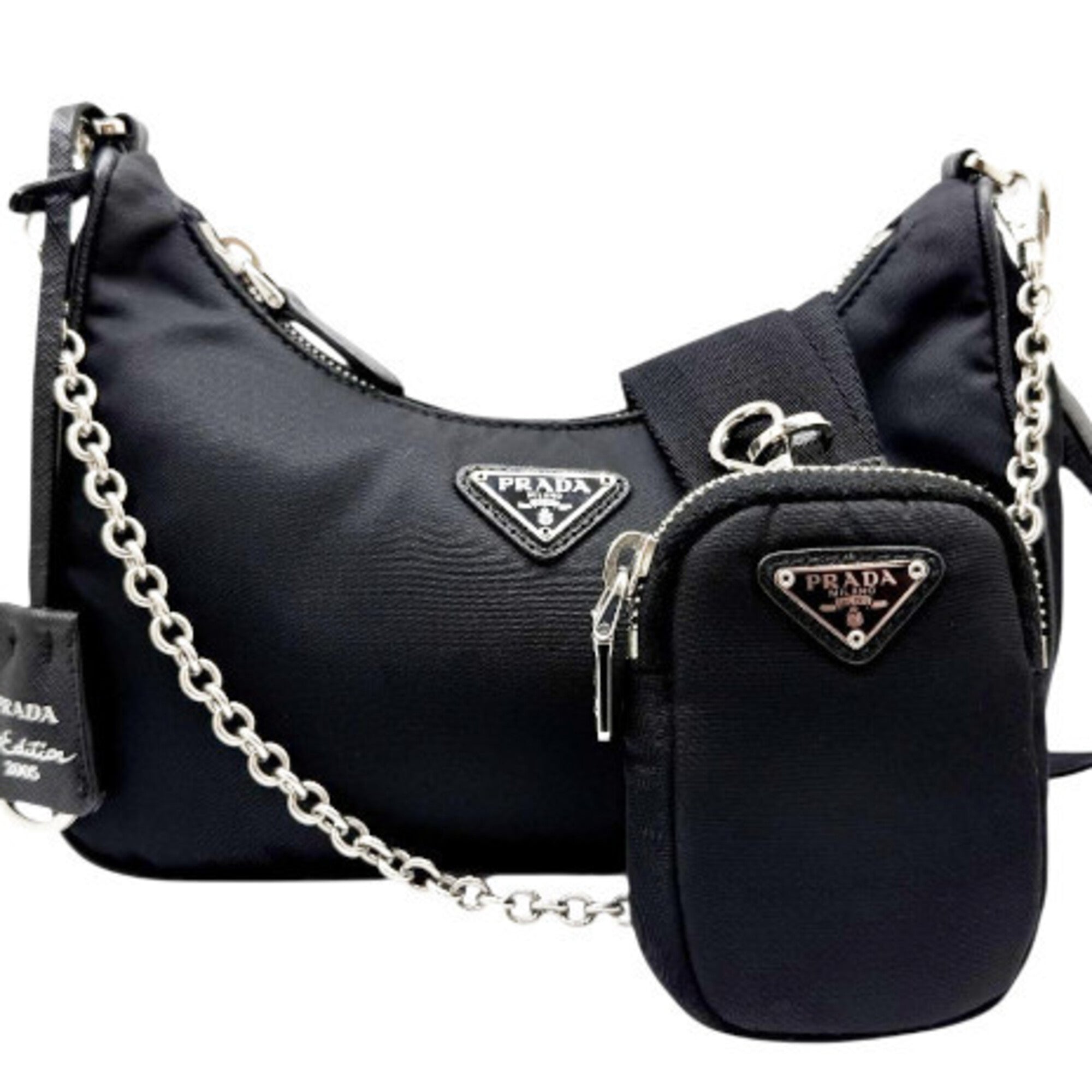 Prada Black Nylon Handbag Pouch Shoulder Bag (Pre-Owned)