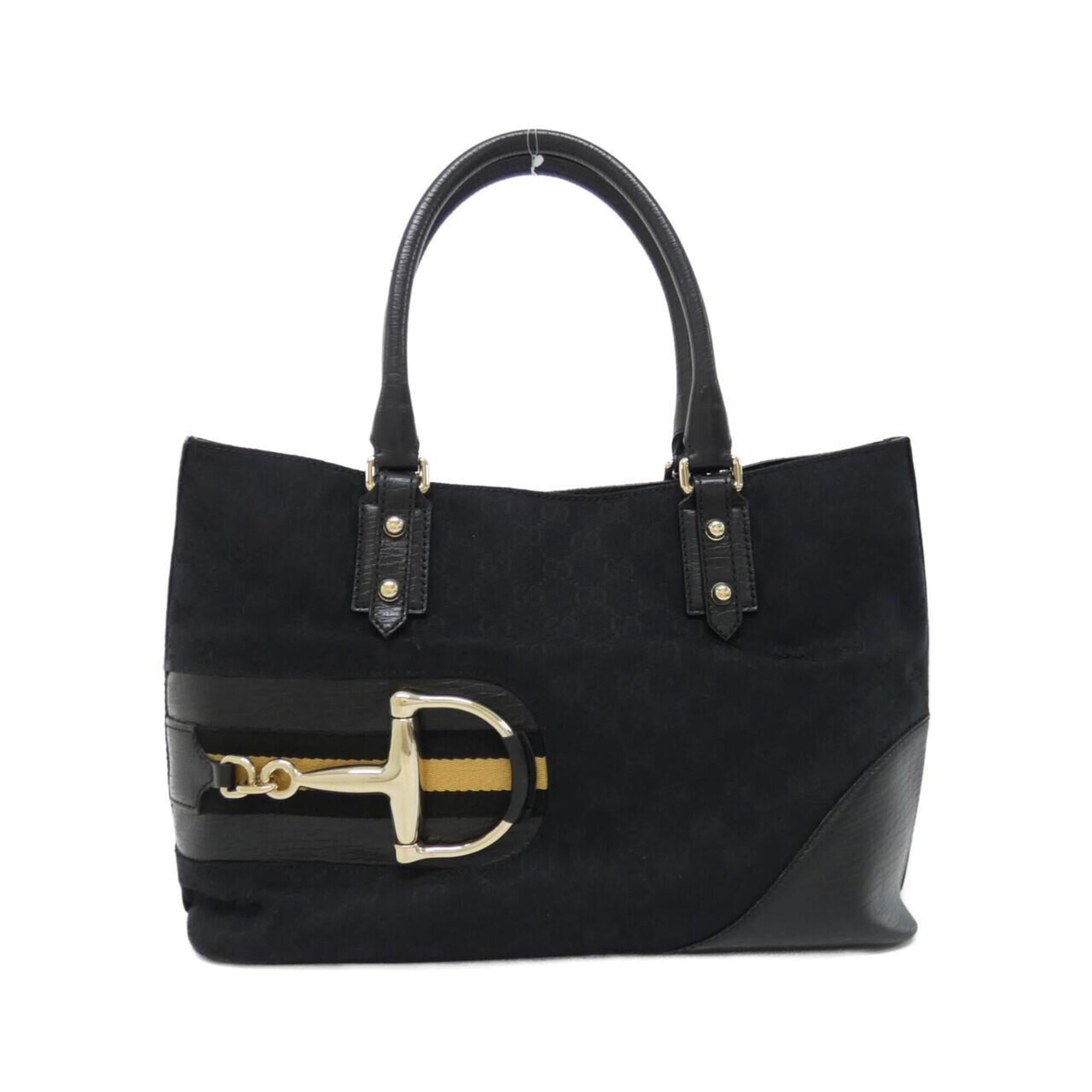 Gucci Beige Black Gg Canvas Leather Handbag (Pre-Owned)